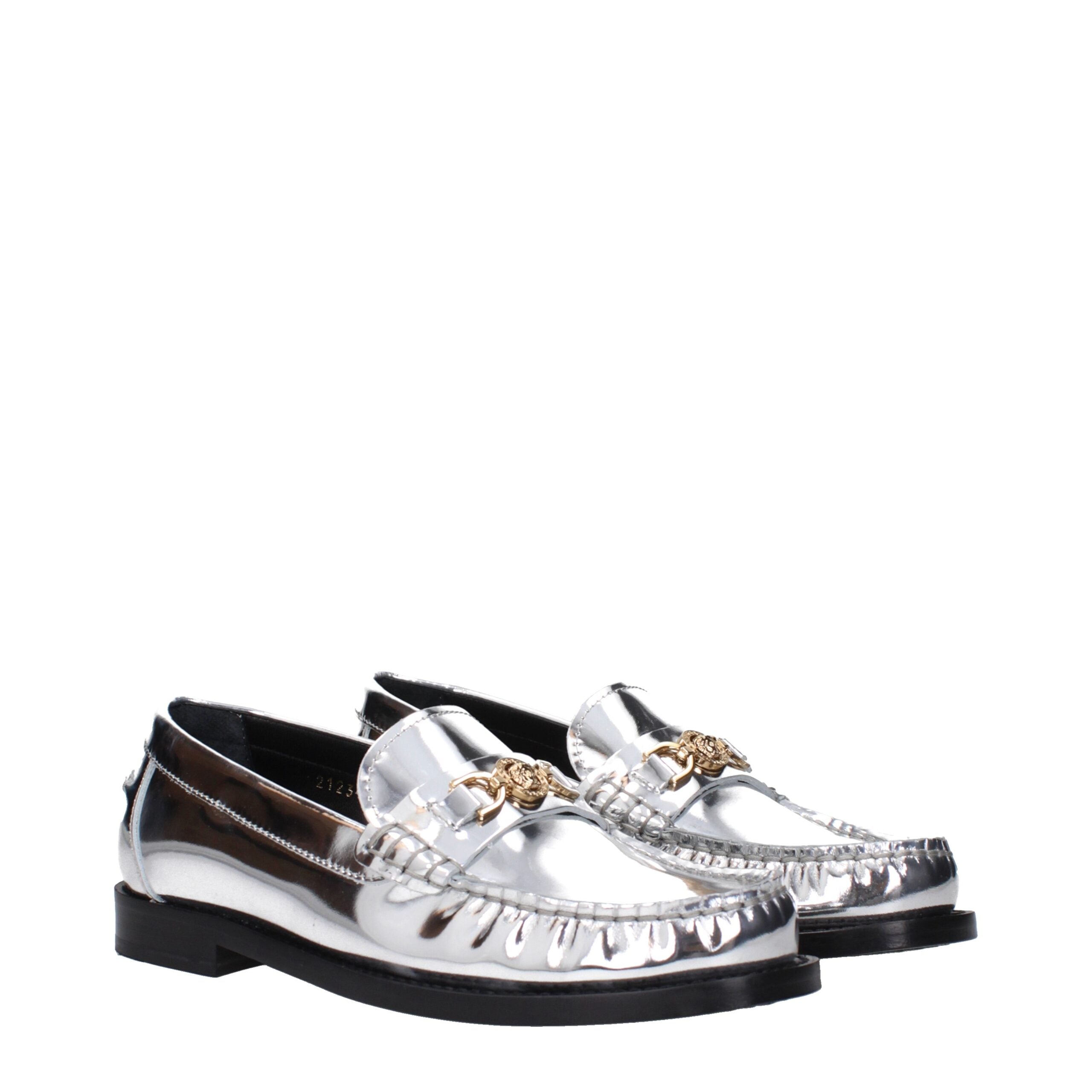 Versace Gray Leather Slip-On Loafers