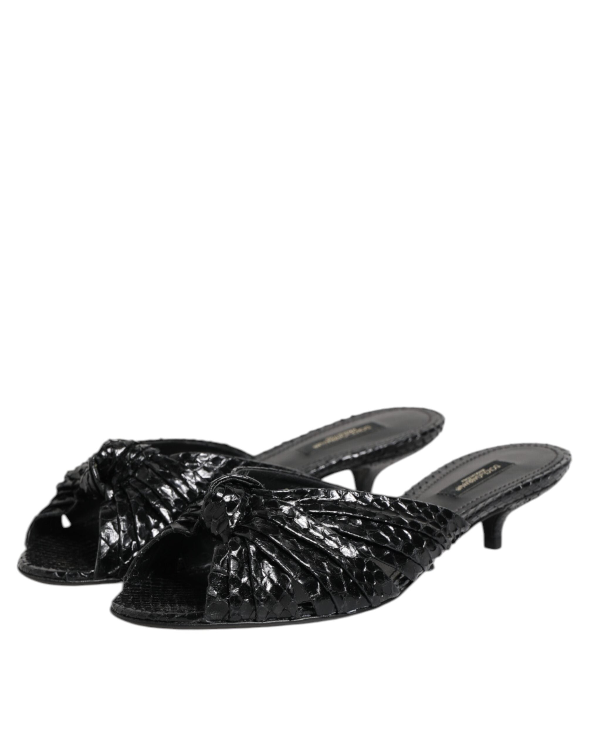 Dolce & Gabbana Black Leather Heels Slides Sandals Shoes