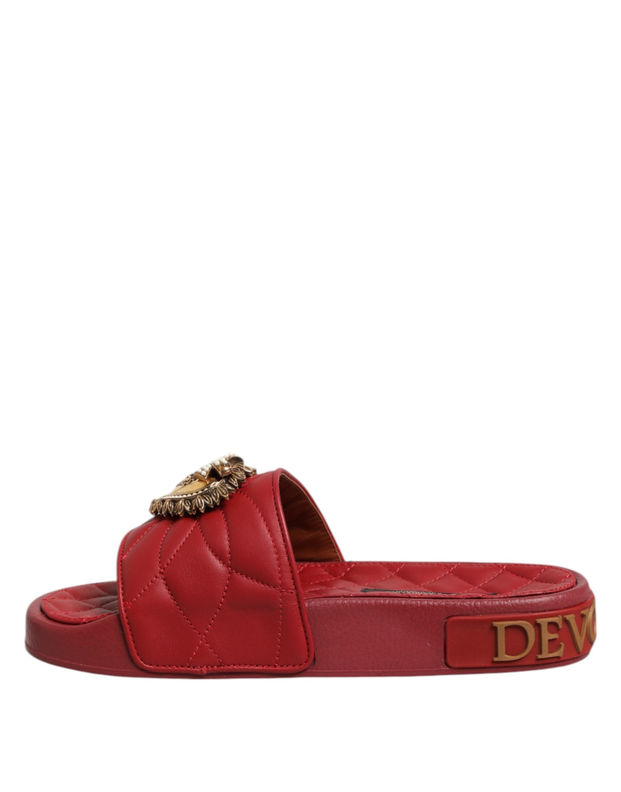 Dolce & Gabbana Red Devotion Matelassé Leather Slides Shoes