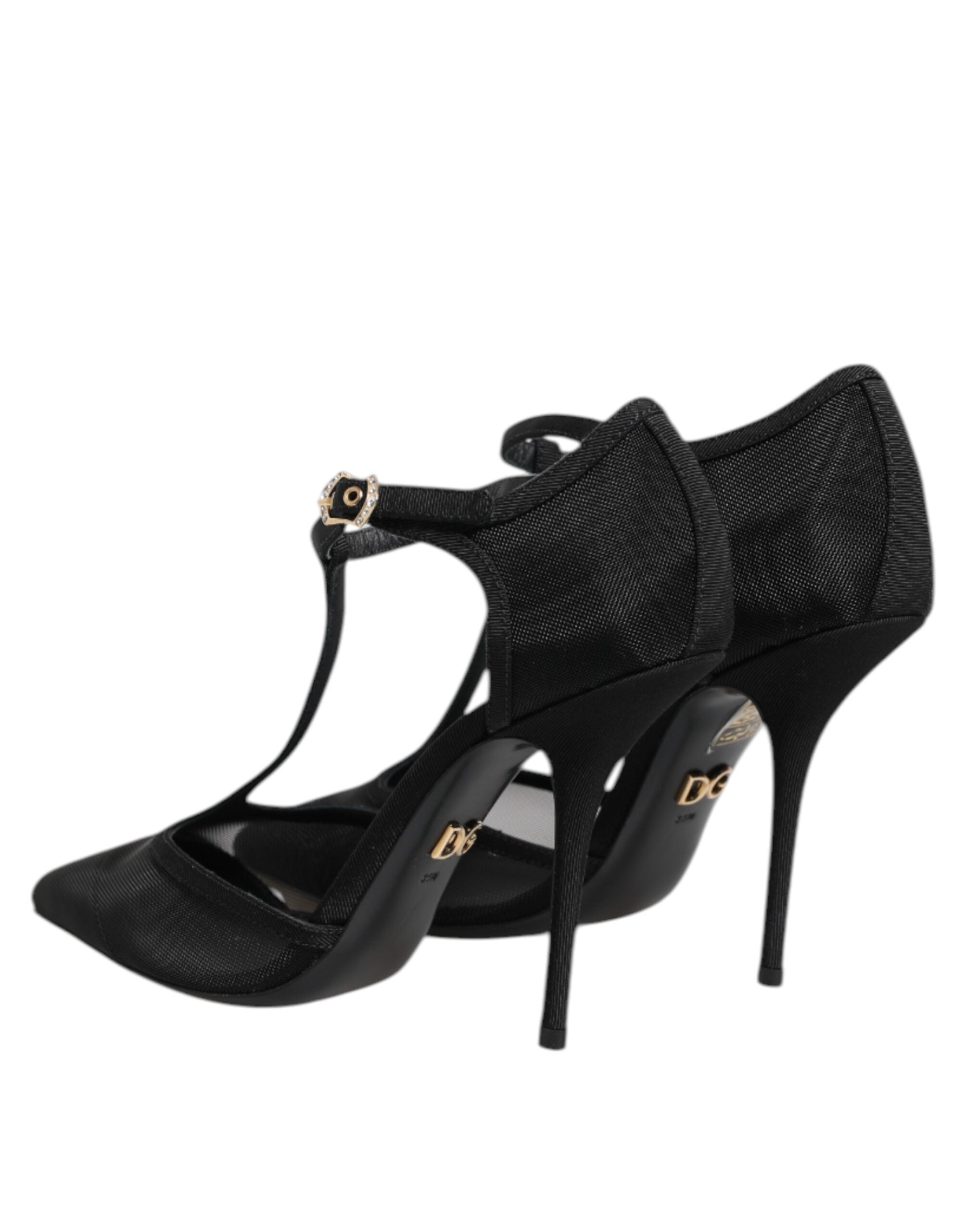 Dolce & Gabbana Black Mesh T-strap Stiletto High Heels Shoes