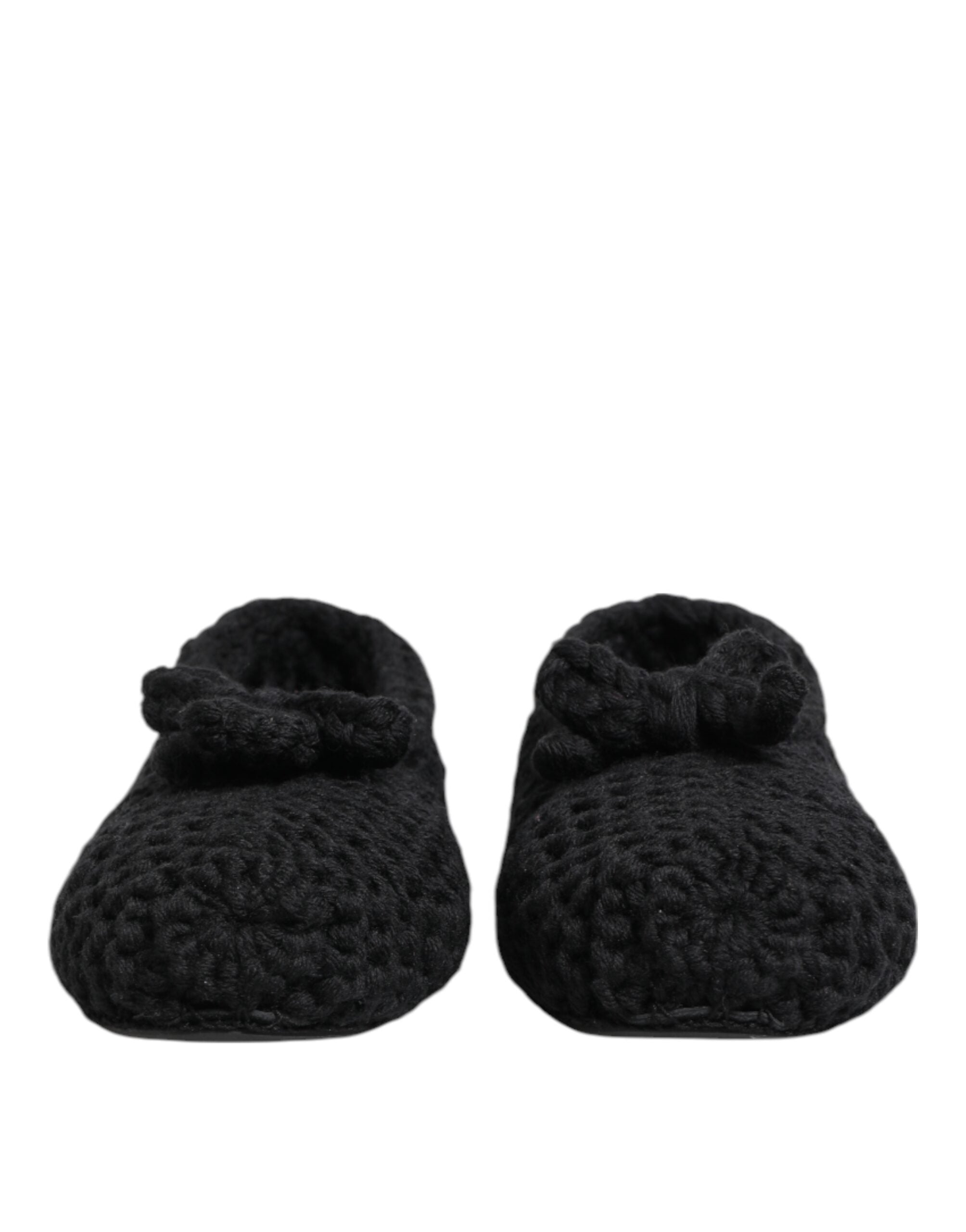 Dolce & Gabbana Black Wool Knit Slip On Ballerina Flats Shoes