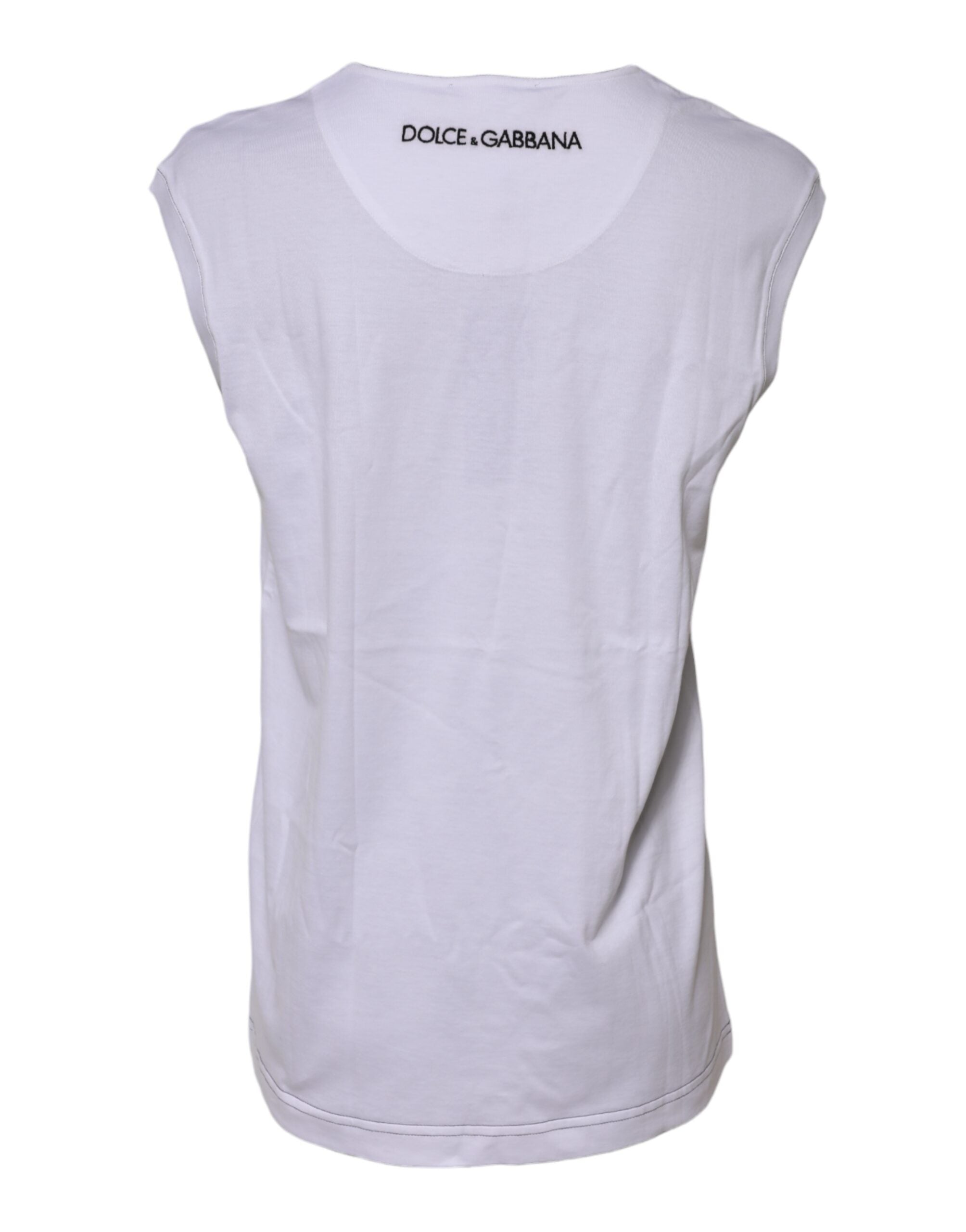 Dolce & Gabbana White Cotton Sleeveless Printed Tank T-shirt