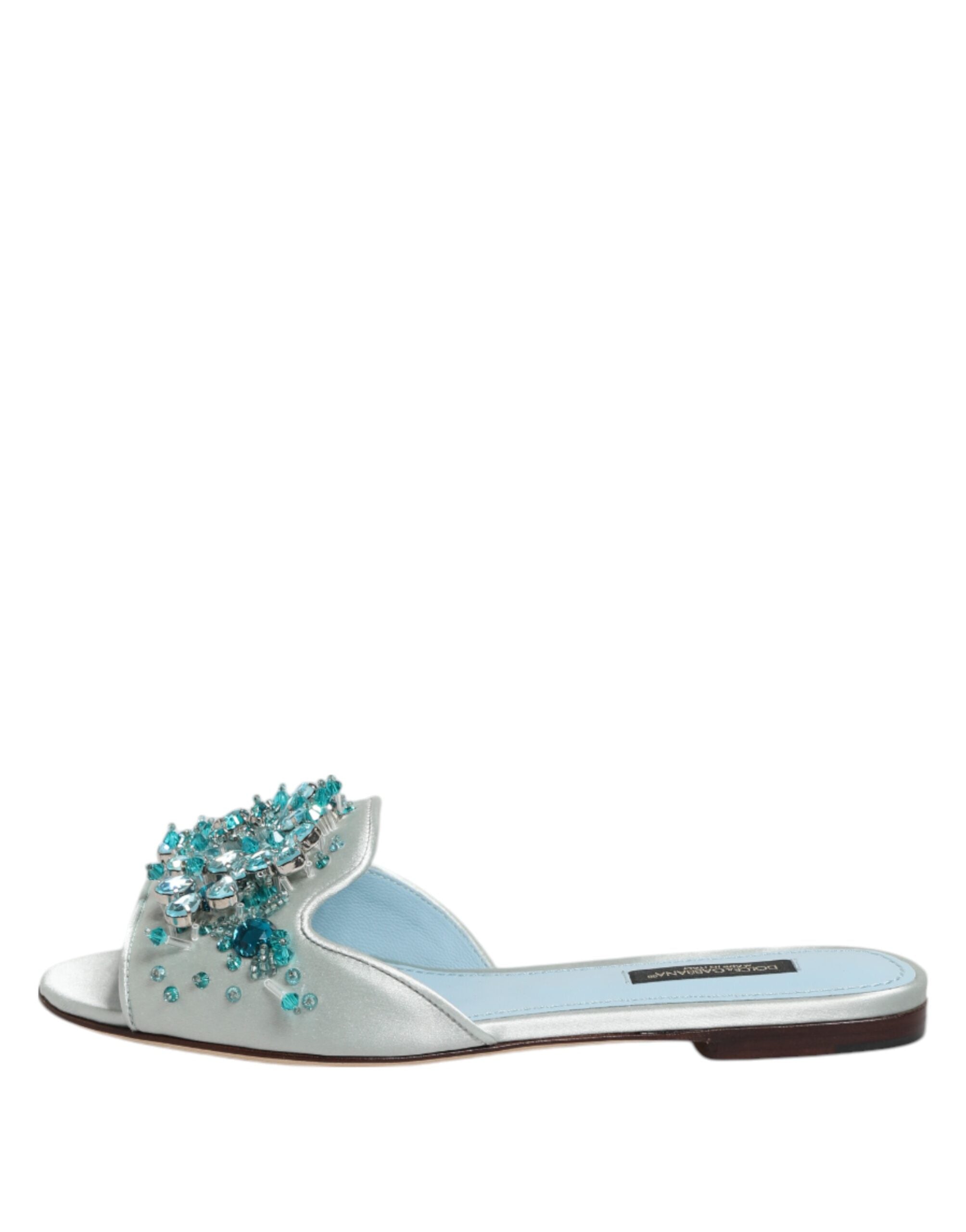 Dolce & Gabbana Silver Blue Leather Bead Embellish Slide Shoes
