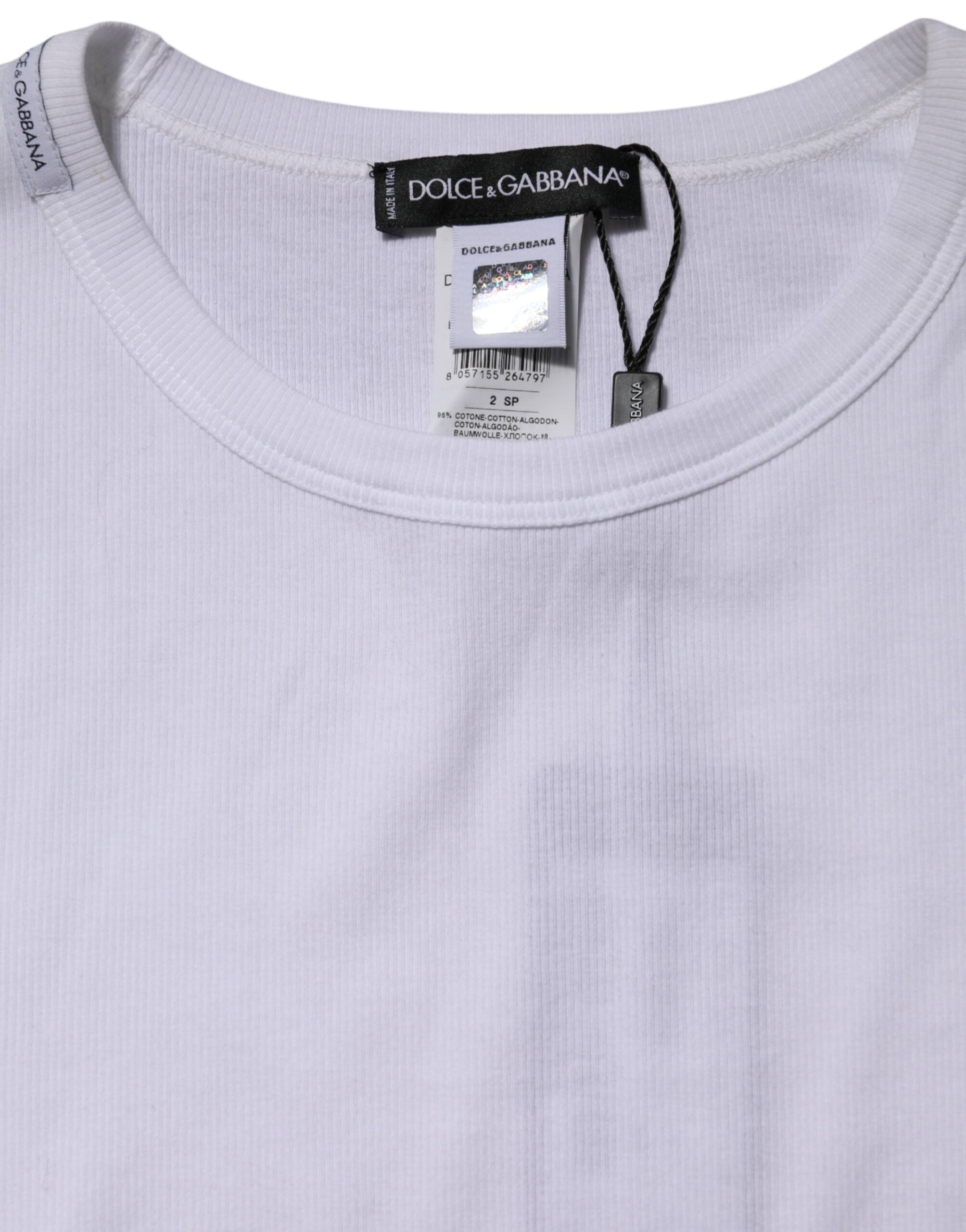 Dolce & Gabbana White Cotton Knit Round Neck Long Sleeves T-shirt