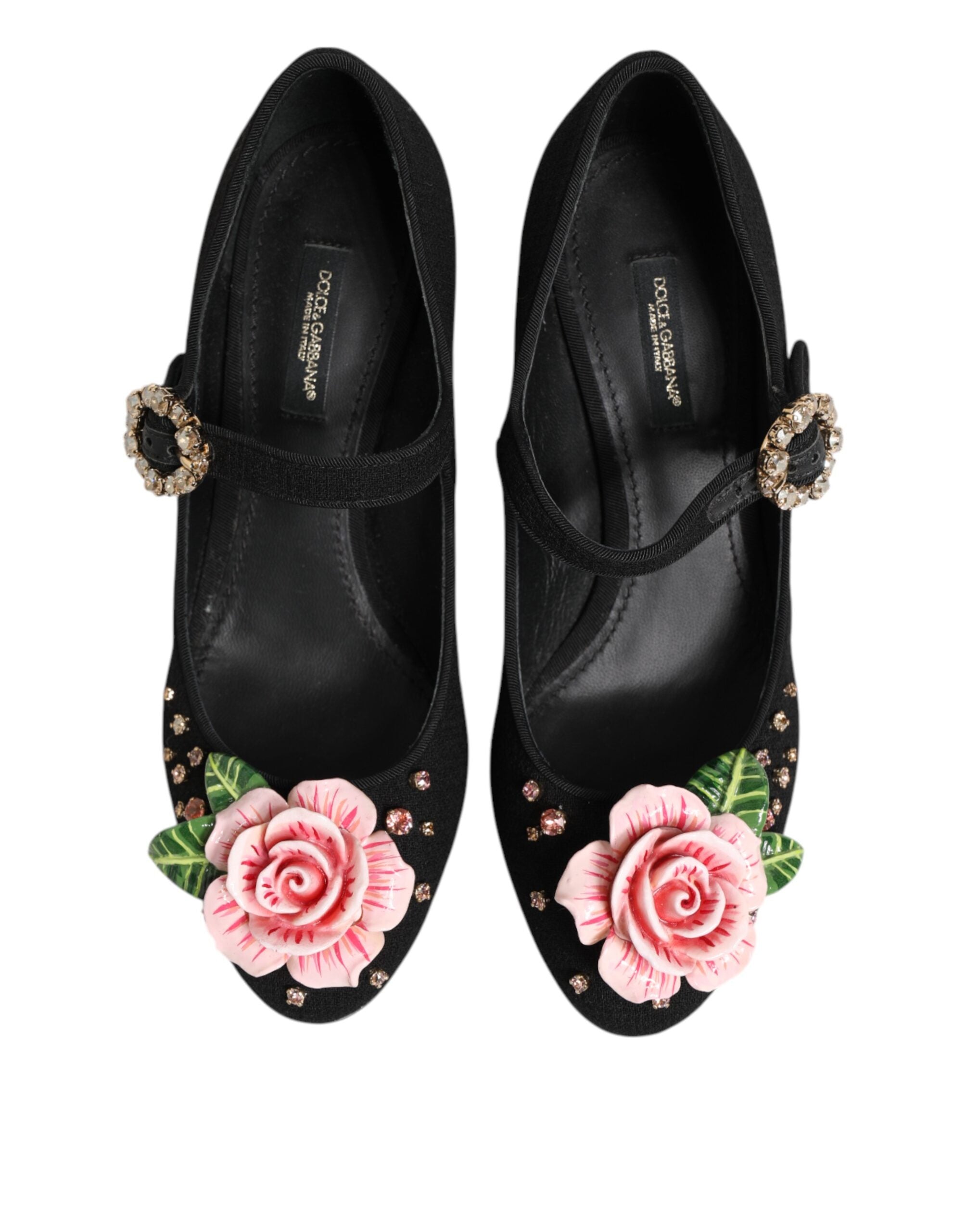 Dolce & Gabbana Black Flower Crystal Embellished Mary Jane Shoes
