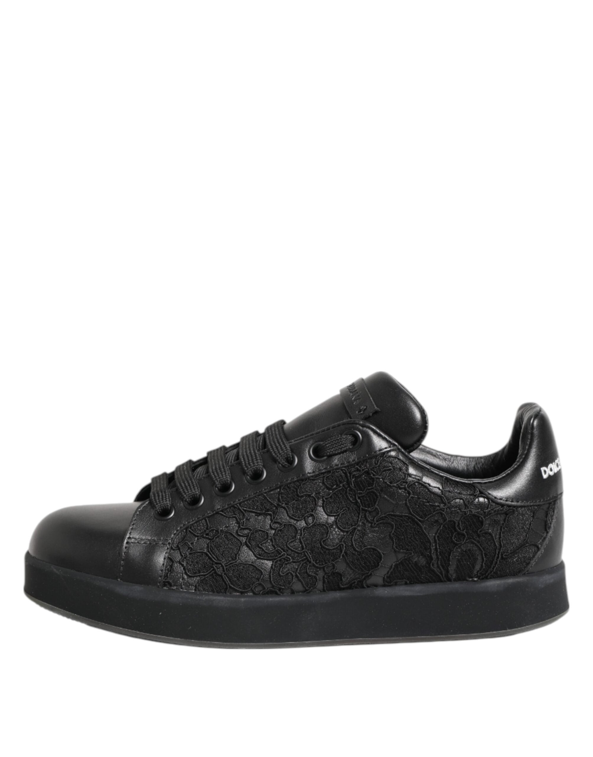 Dolce & Gabbana Black Floral Lace Low Top Sneakers Shoes