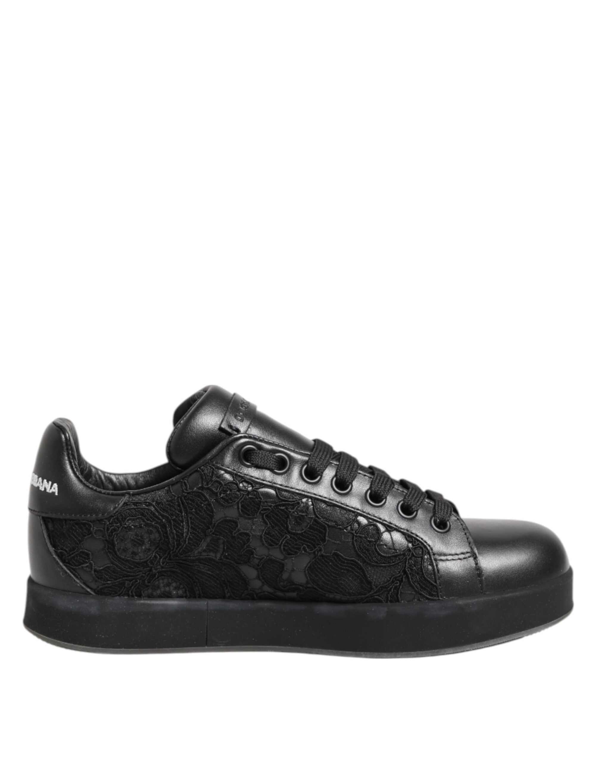 Dolce & Gabbana Black Floral Lace Low Top Sneakers Shoes