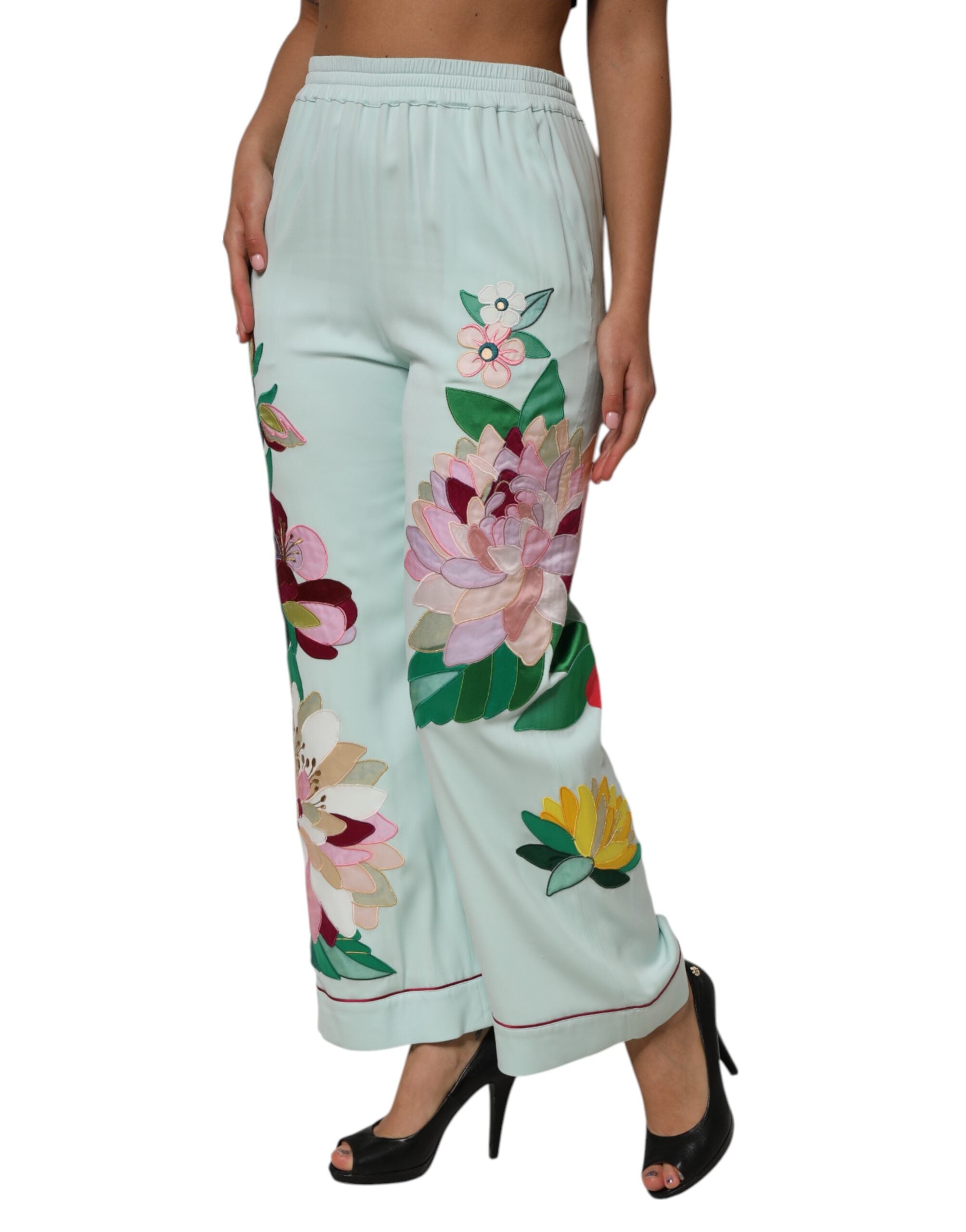 Dolce & Gabbana Green Floral Garterized Straight Pajama Pants