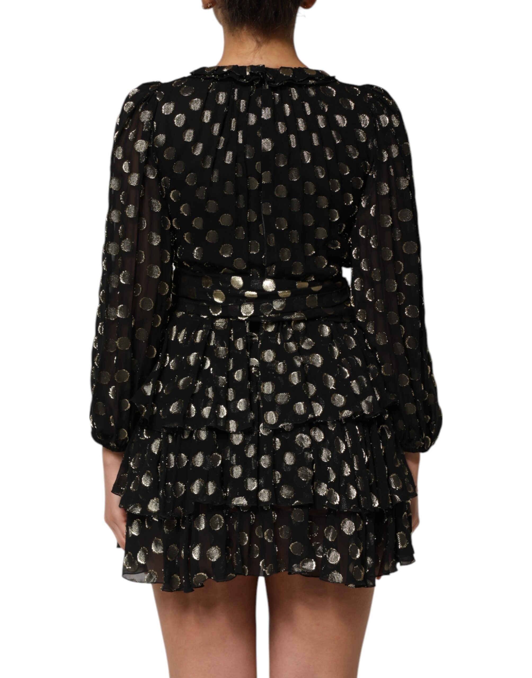 Dolce & Gabbana Black Gold Polka Dot Silk Brocade Mini Dress