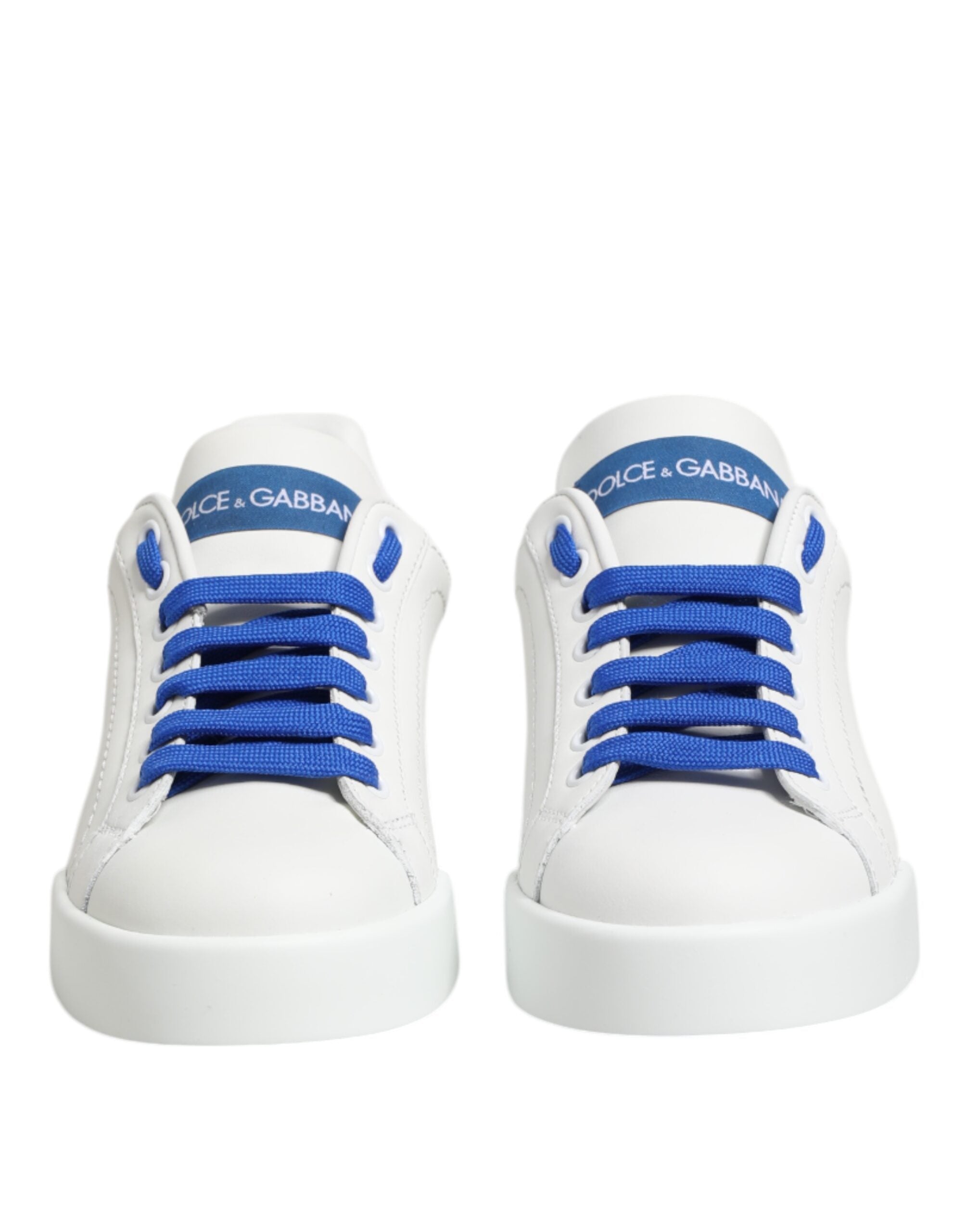 Dolce & Gabbana White Blue Leather Low Top Sneakers Shoes