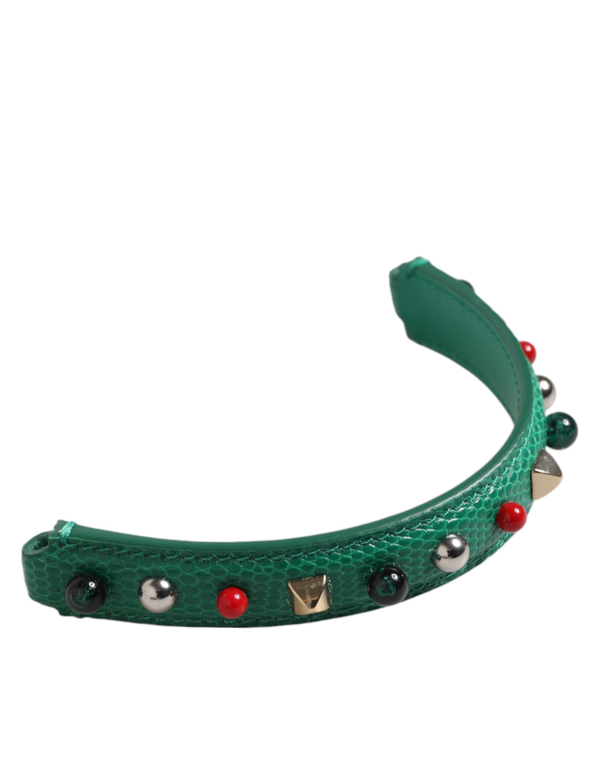 Dolce & Gabbana Green Embellished Leather Bag Handle Women Shoulder Strap