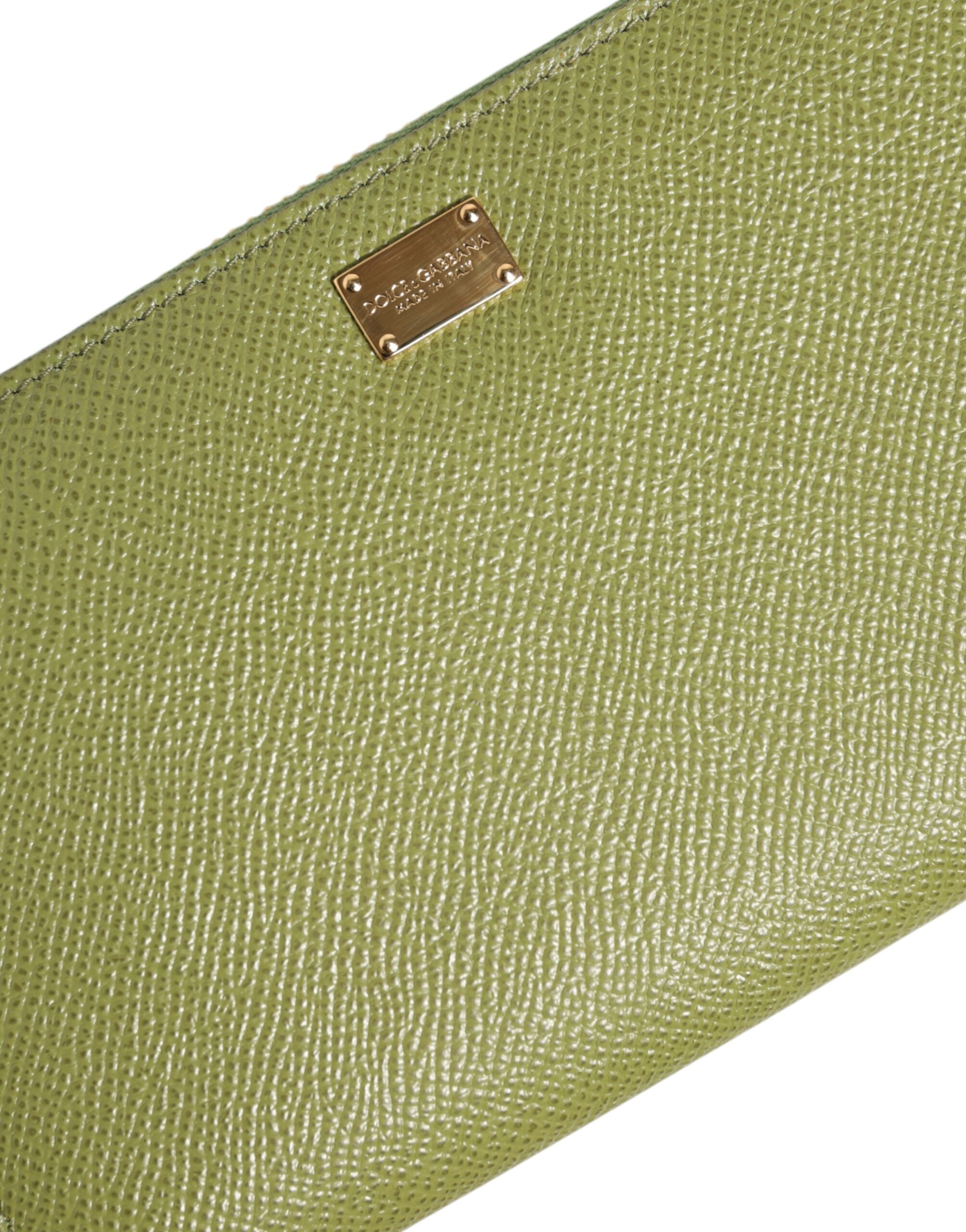 Dolce & Gabbana Green Leather Logo Plaque Zip Around Continenta Wallet