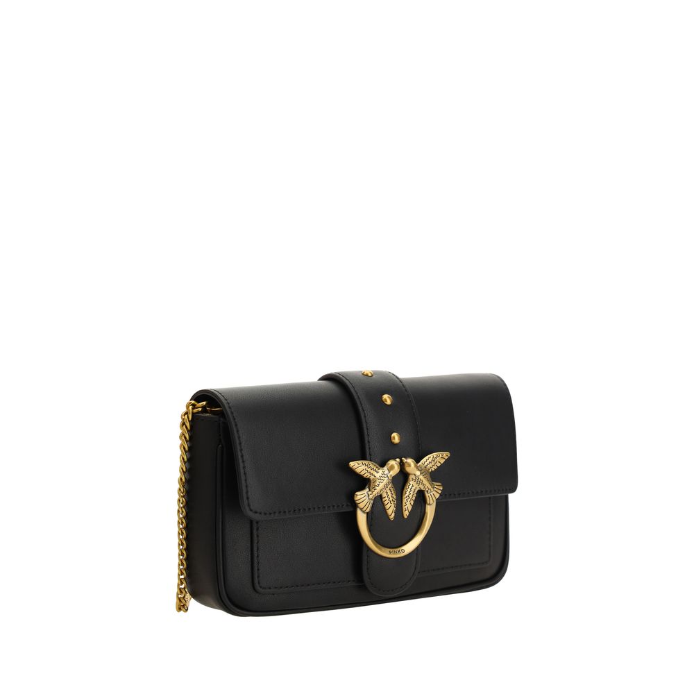 PINKO Black Calf Leather Bos Taurus Shoulder Bag