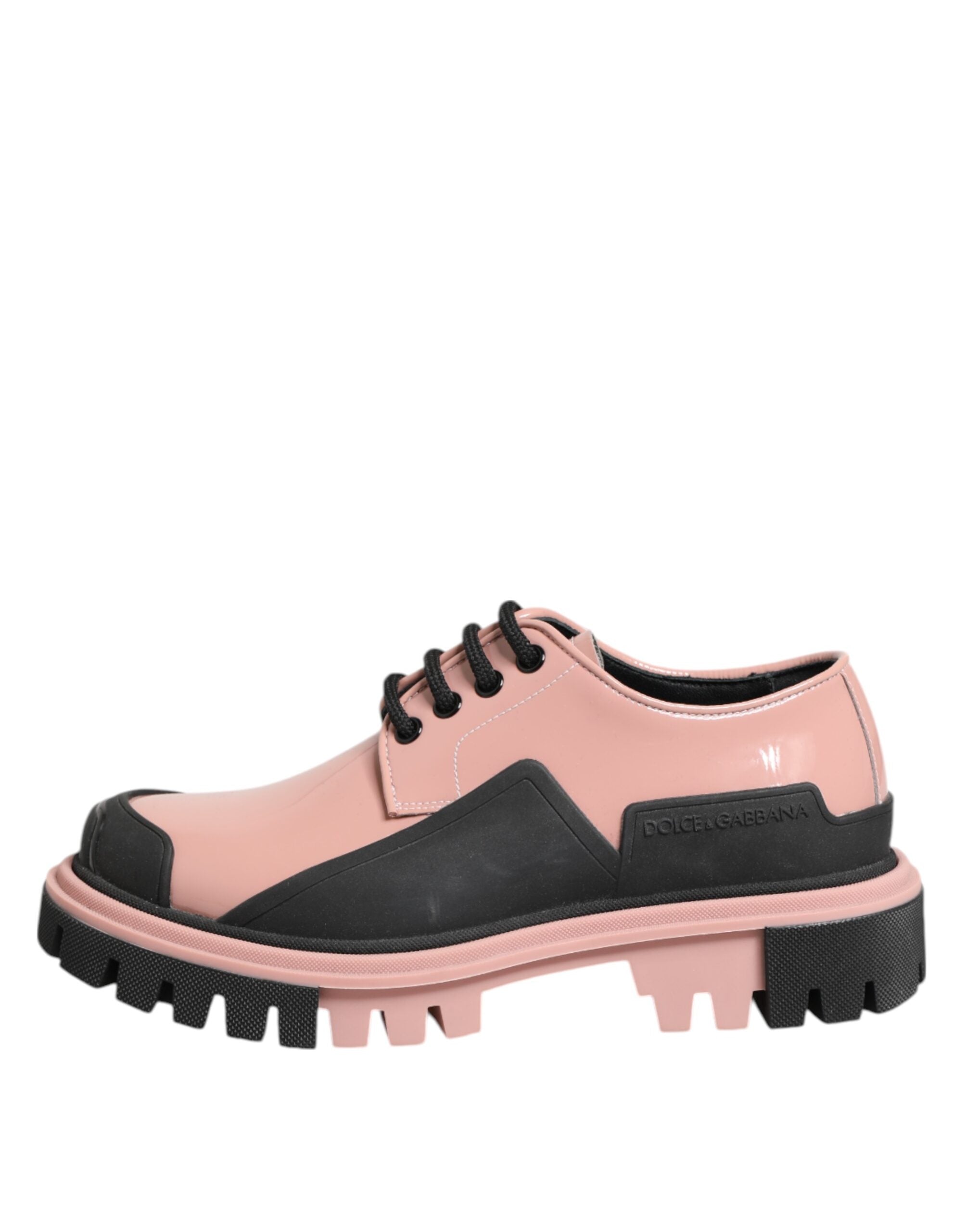 Dolce & Gabbana Light Powder Pink Black Leather Lace-Up Shoes