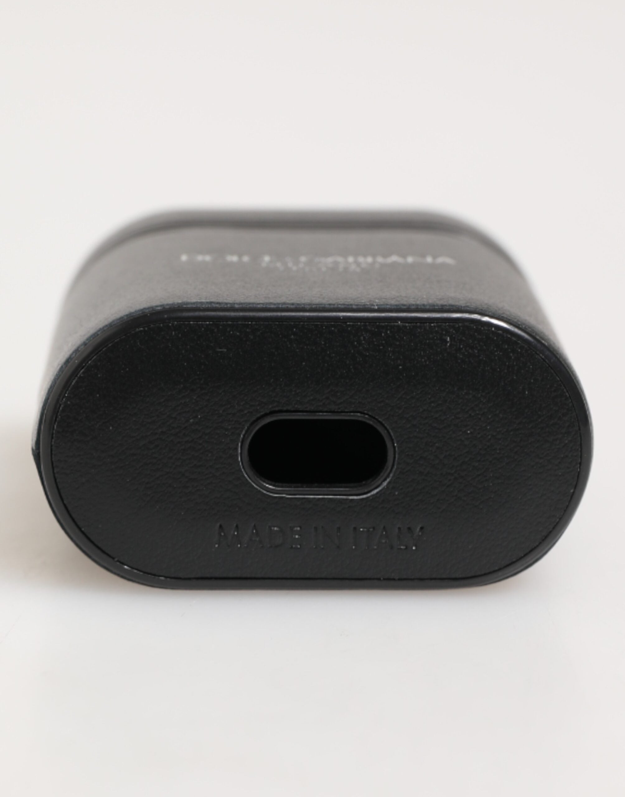 Dolce & Gabbana Black Calfskin Leather Logo Print Flip Holder Airpods Case