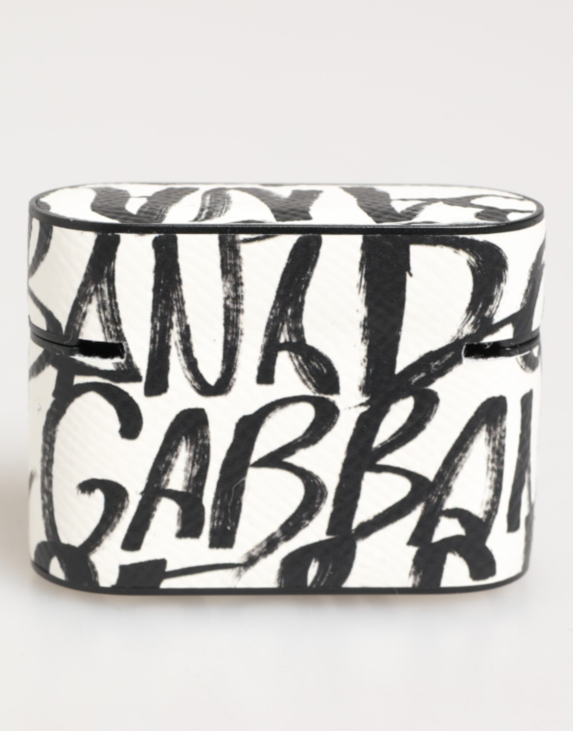 Dolce & Gabbana Black White Leather Monogram Print Logo Holder Airpods Case
