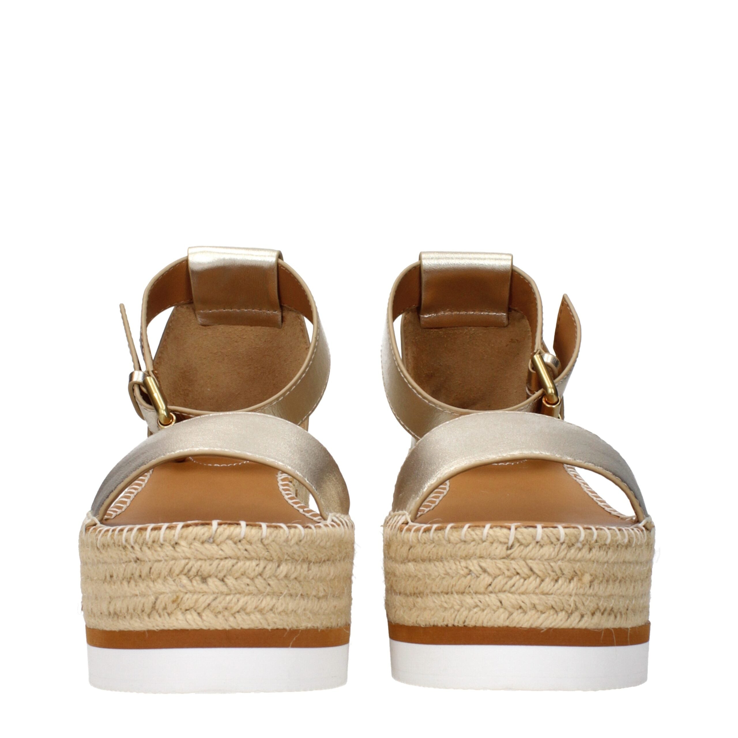 See By Chloé Gold Leather Wedge Sandals