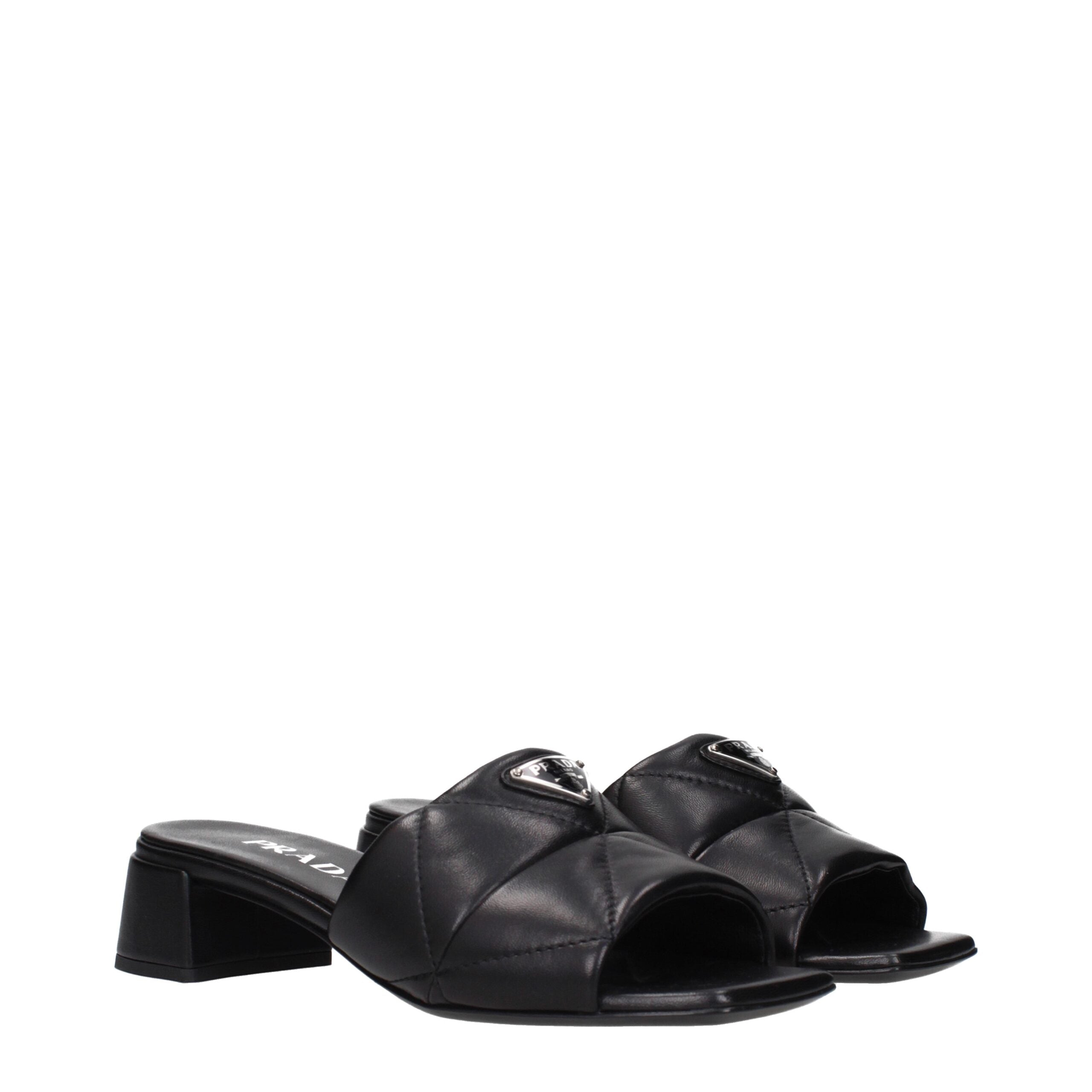 Prada Black Leather Flat Sandals
