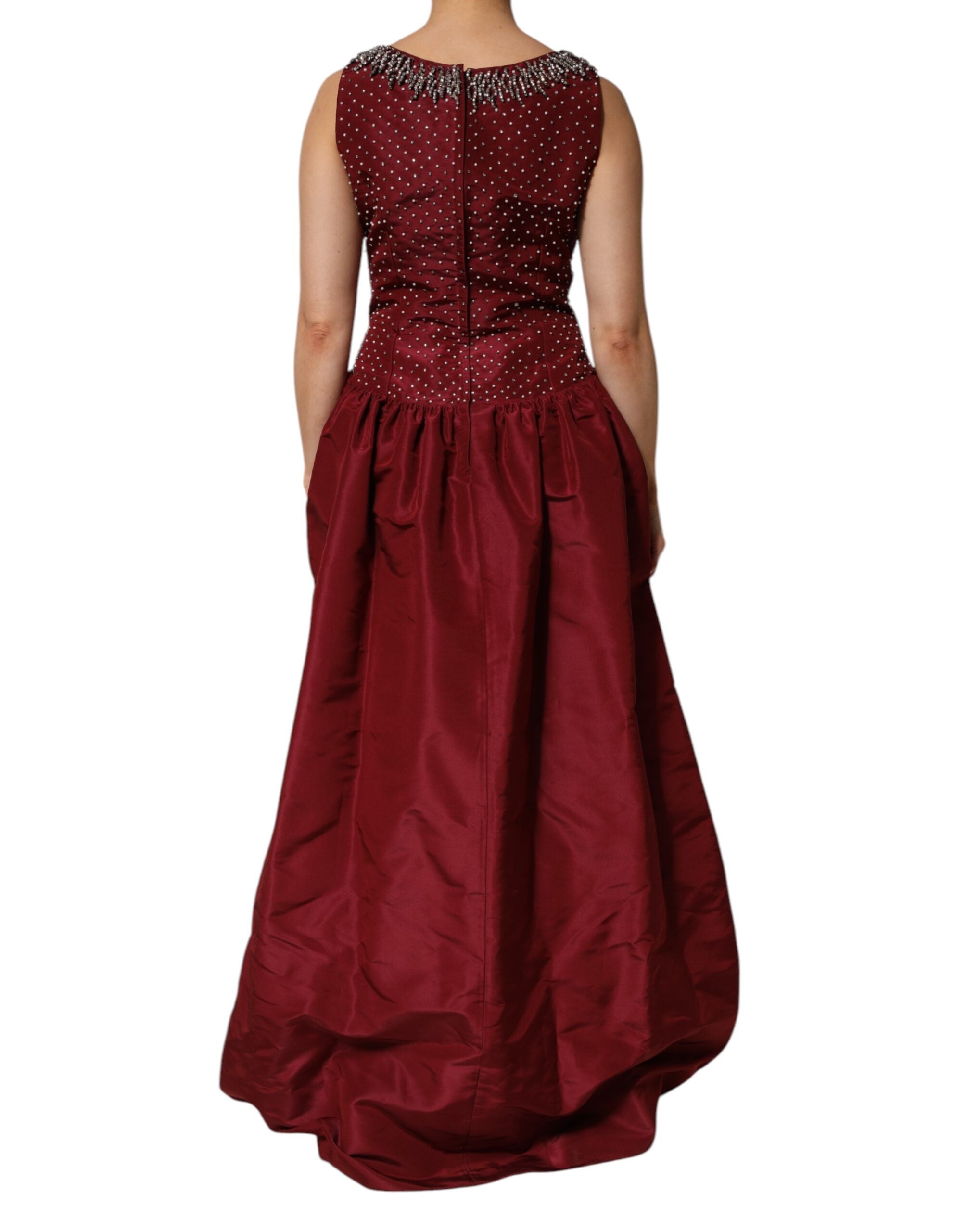 Dolce & Gabbana Burgundy Silk Beaded Evening Gown Dress
