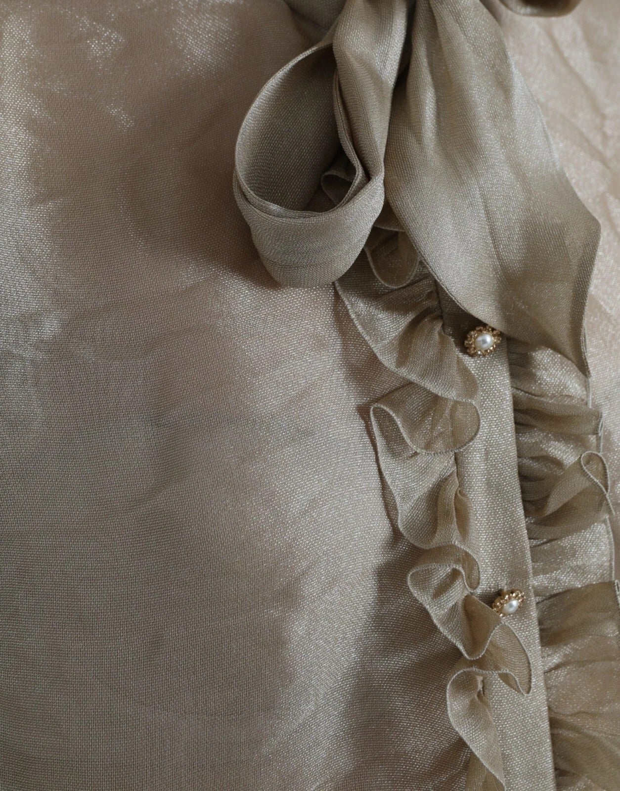 Dolce & Gabbana Gold Ascot Collar Ruffles Blouse Top