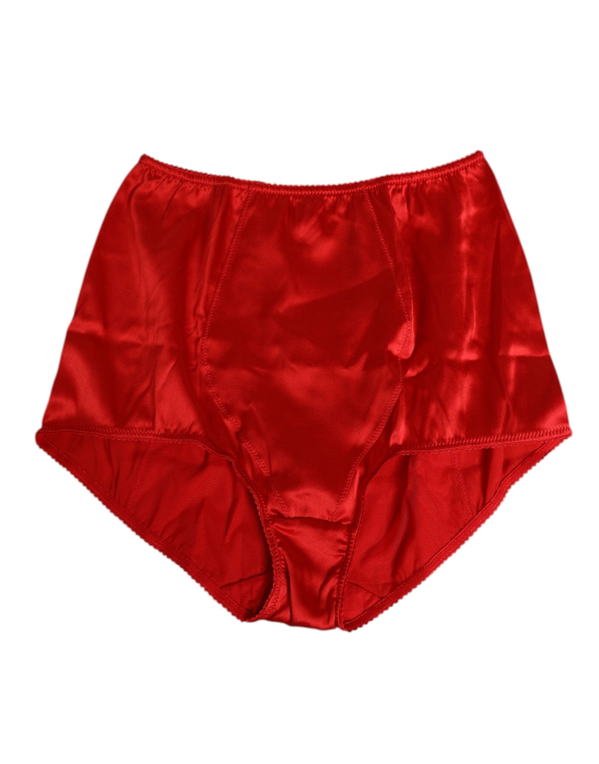Dolce & Gabbana Red Silk Satin High-Waist Briefs Women Underwear