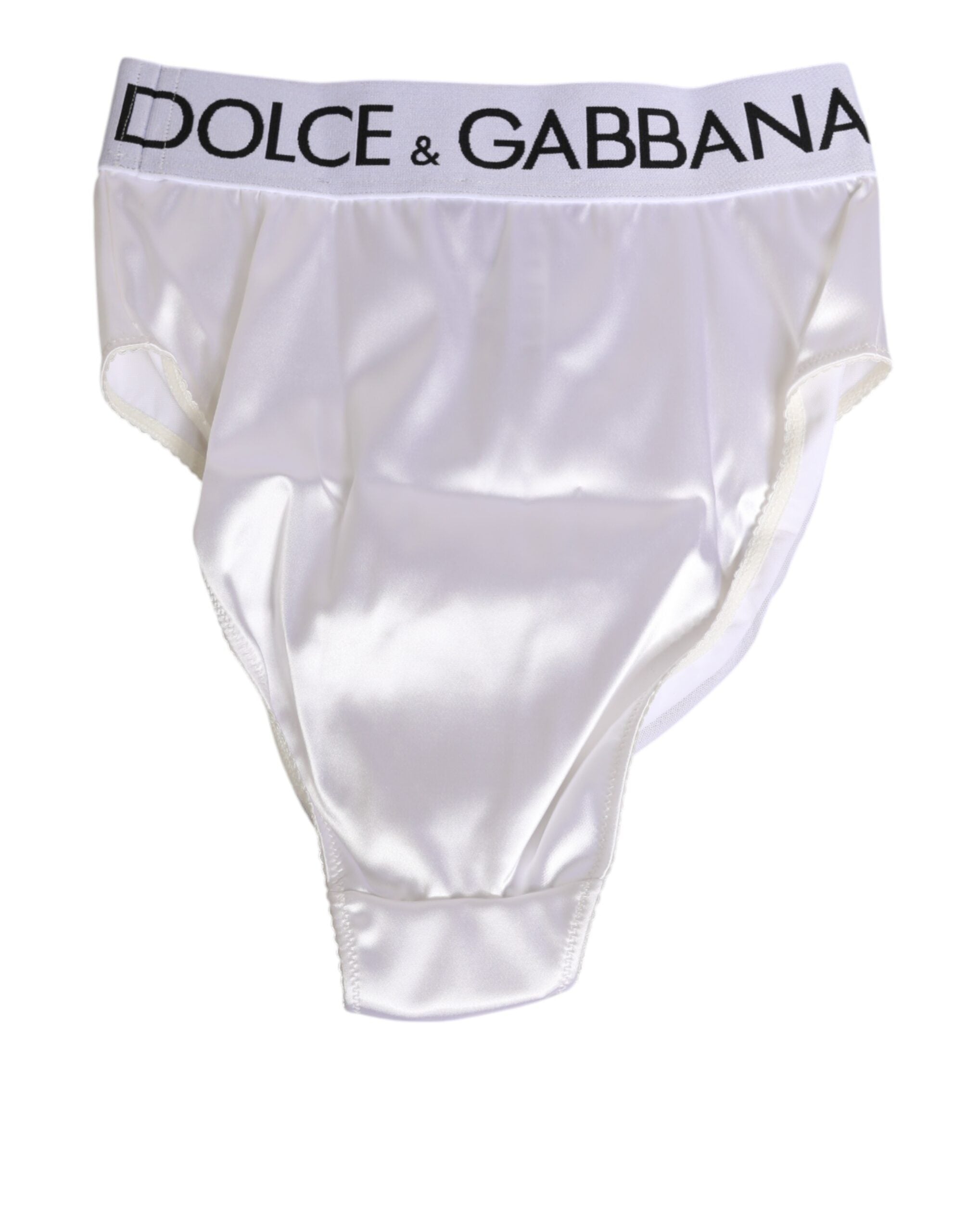 Dolce & Gabbana White Satin High-Waist Brief Logo Women Underwear