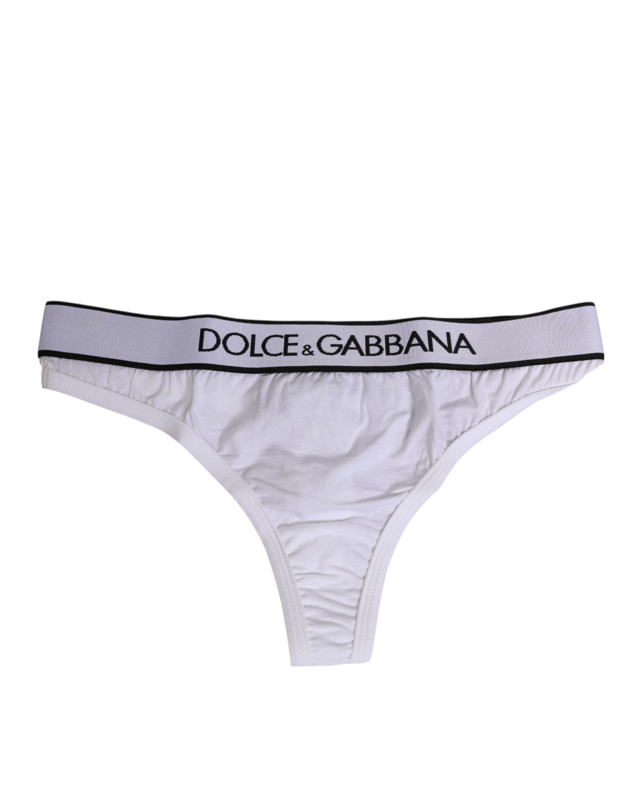 Dolce & Gabbana White Logo Waistband Modal Cotton Thong Underwear