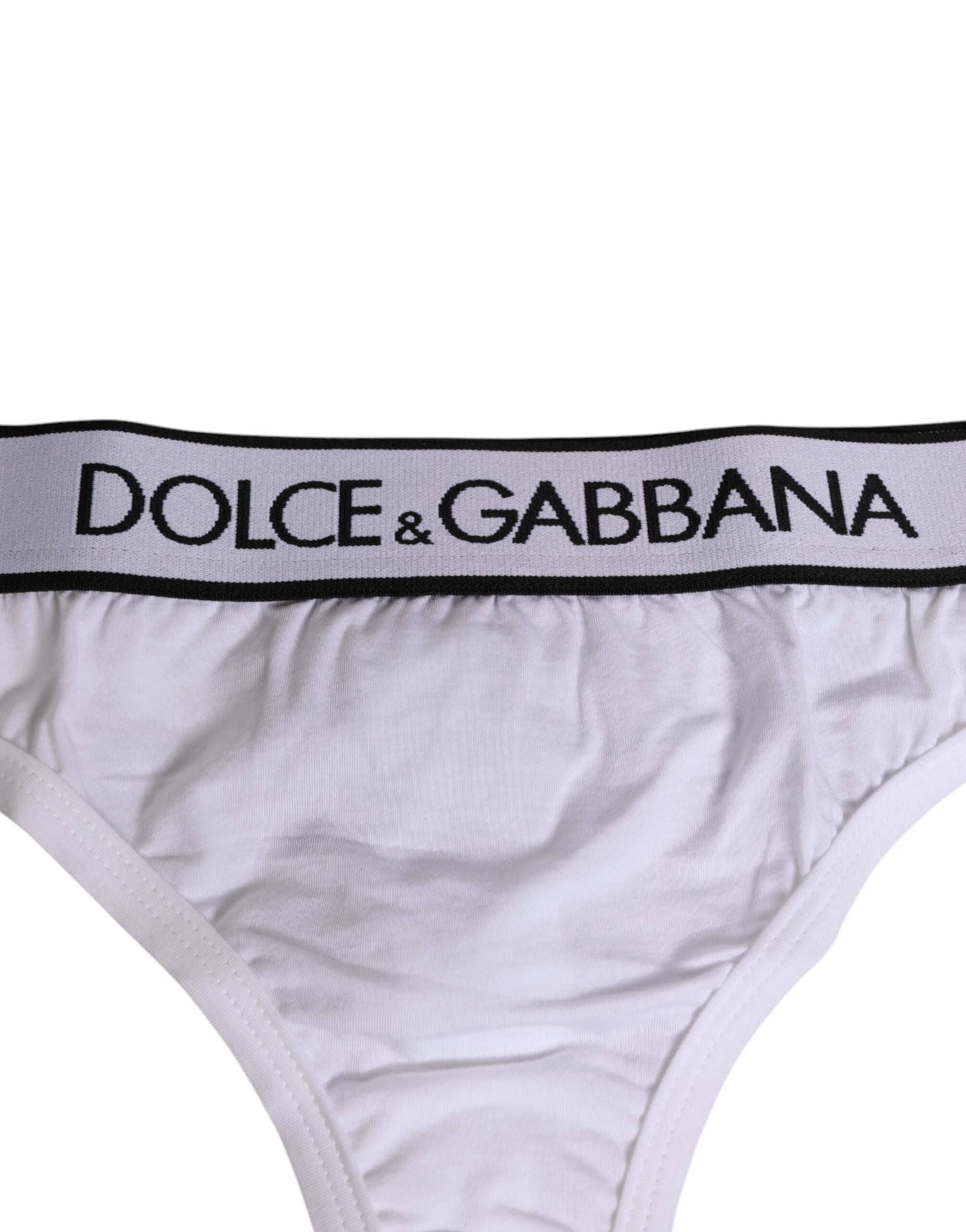 Dolce & Gabbana White Logo Waistband Modal Cotton Thong Underwear