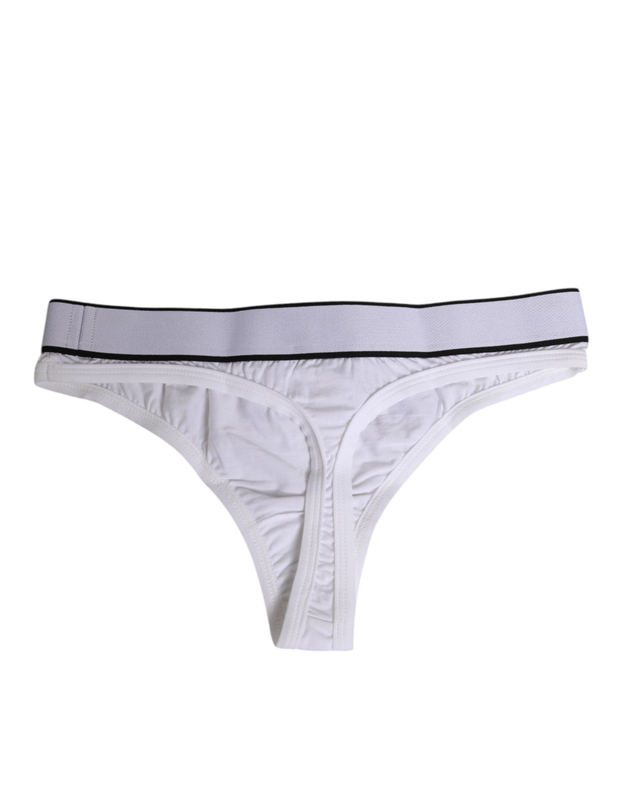 Dolce & Gabbana White Logo Waistband Modal Cotton Thong Underwear
