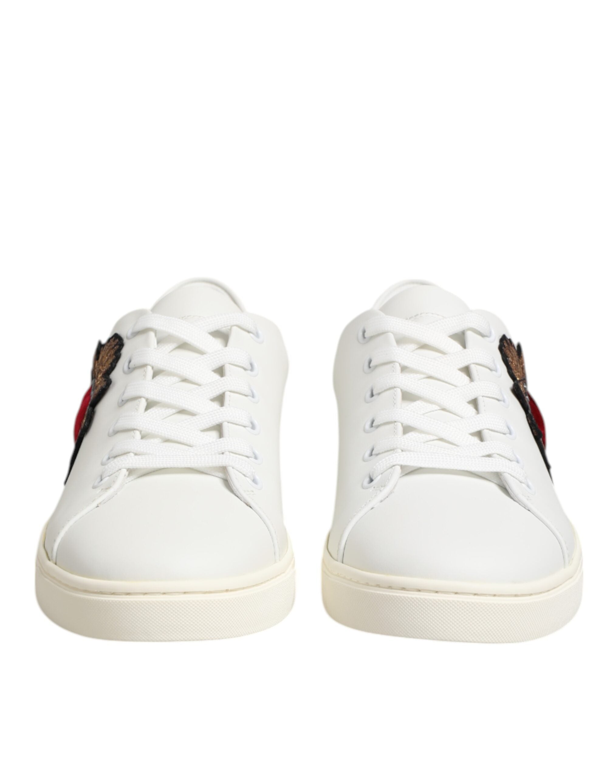 Dolce & Gabbana White Leather Sacre Heart Patch Sneakers  Shoes