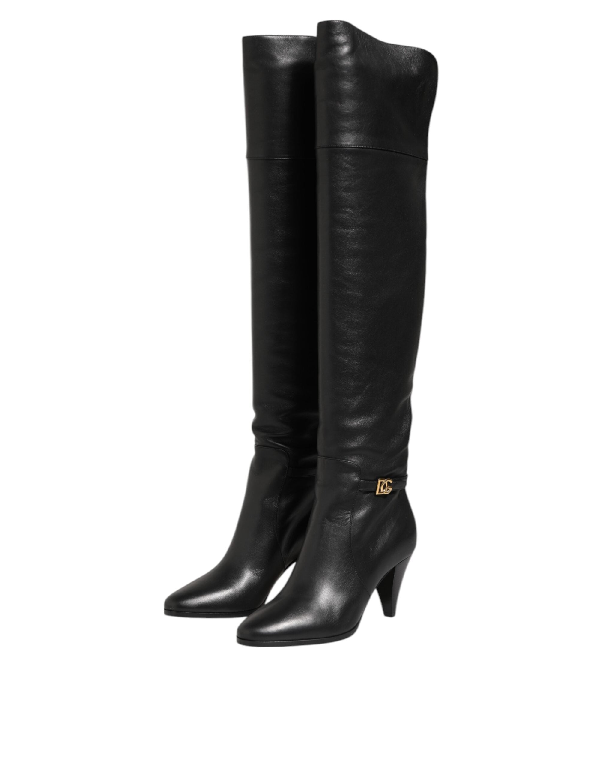 Dolce & Gabbana Black Leather Over-The-Knee DG Boots  Shoes