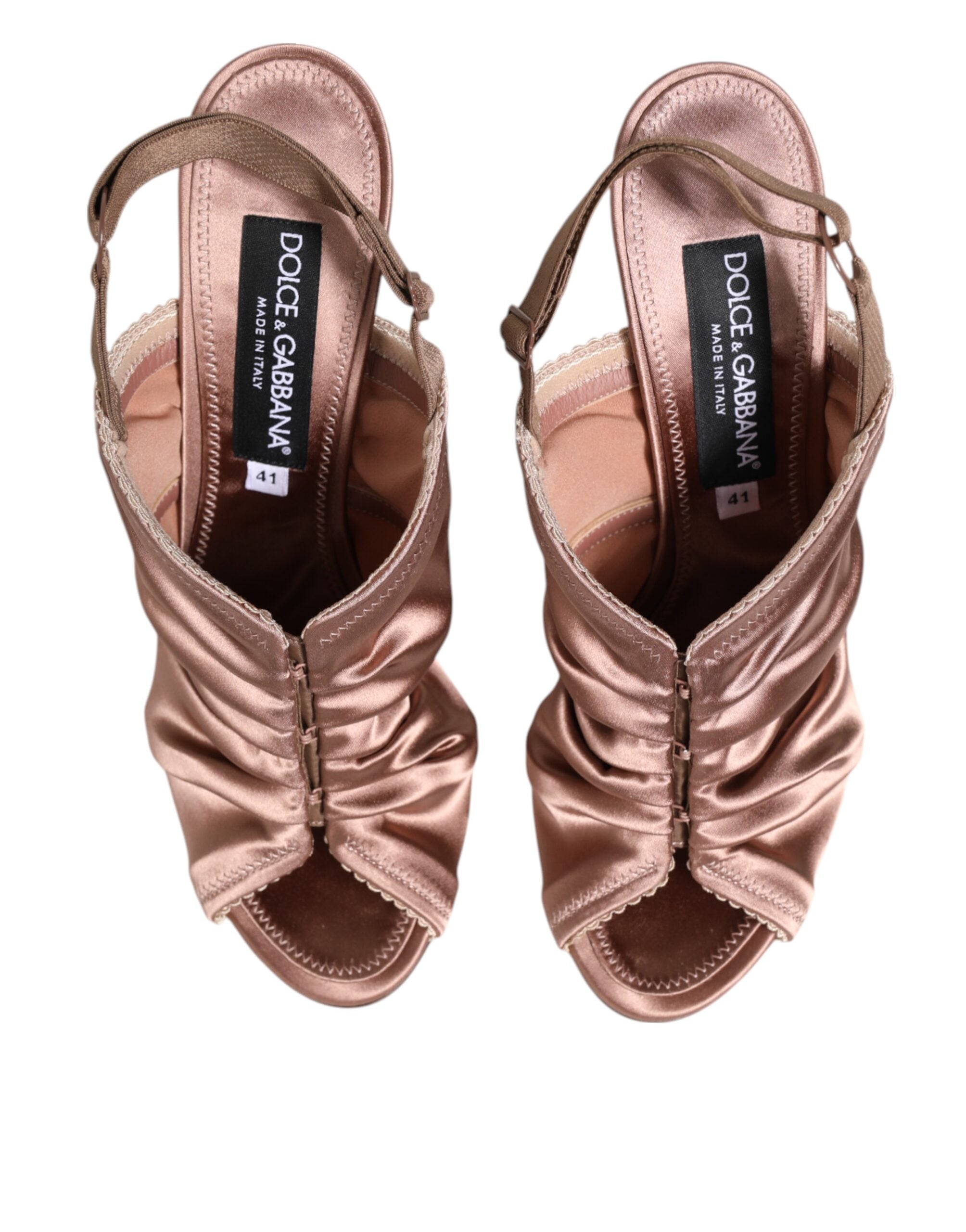 Dolce & Gabbana Bronze Satin Ruched Slingback Sandals Shoes