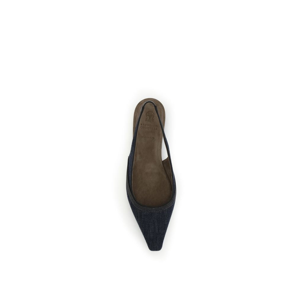 Brunello Cucinelli Blue Cotton Ballet Flats