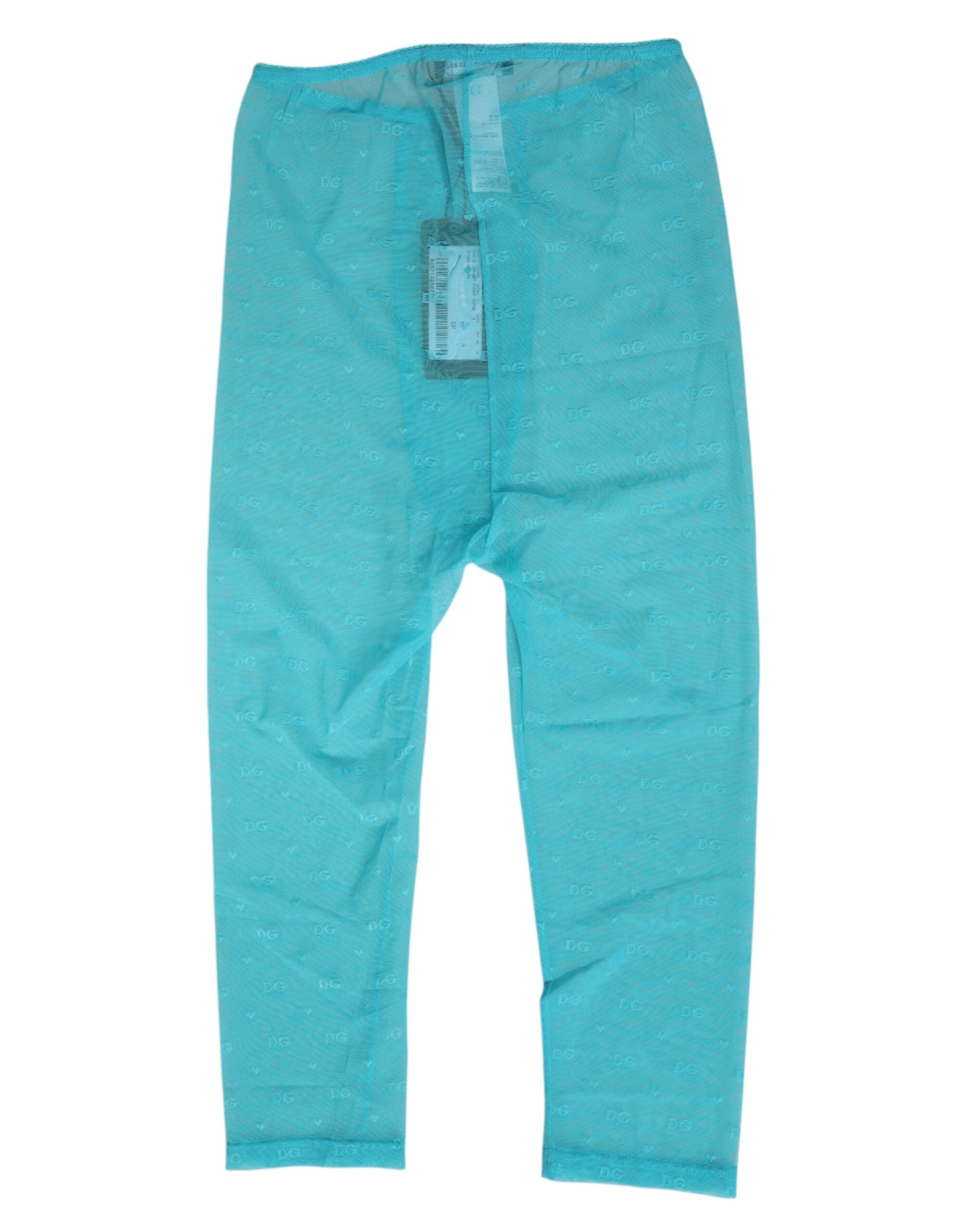 Dolce & Gabbana Light Blue Logo Lace Tight Midi Trouser Underwear