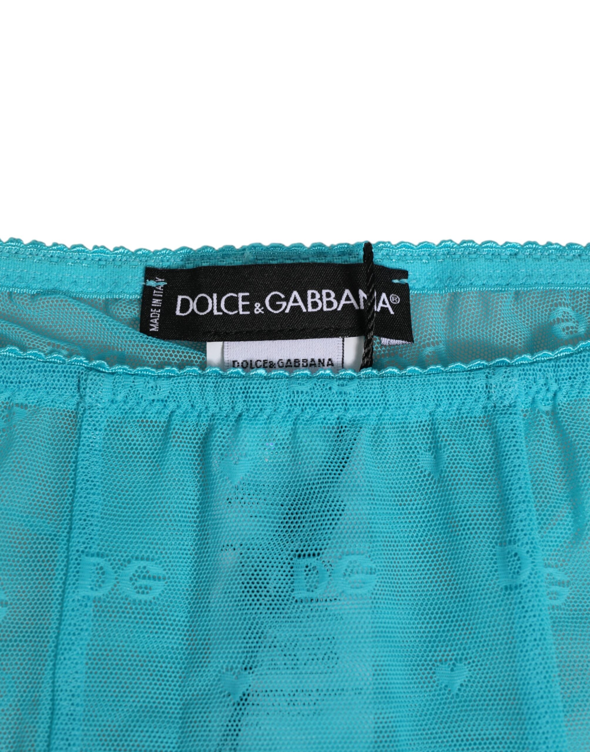 Dolce & Gabbana Light Blue Logo Lace Tight Midi Trouser Underwear