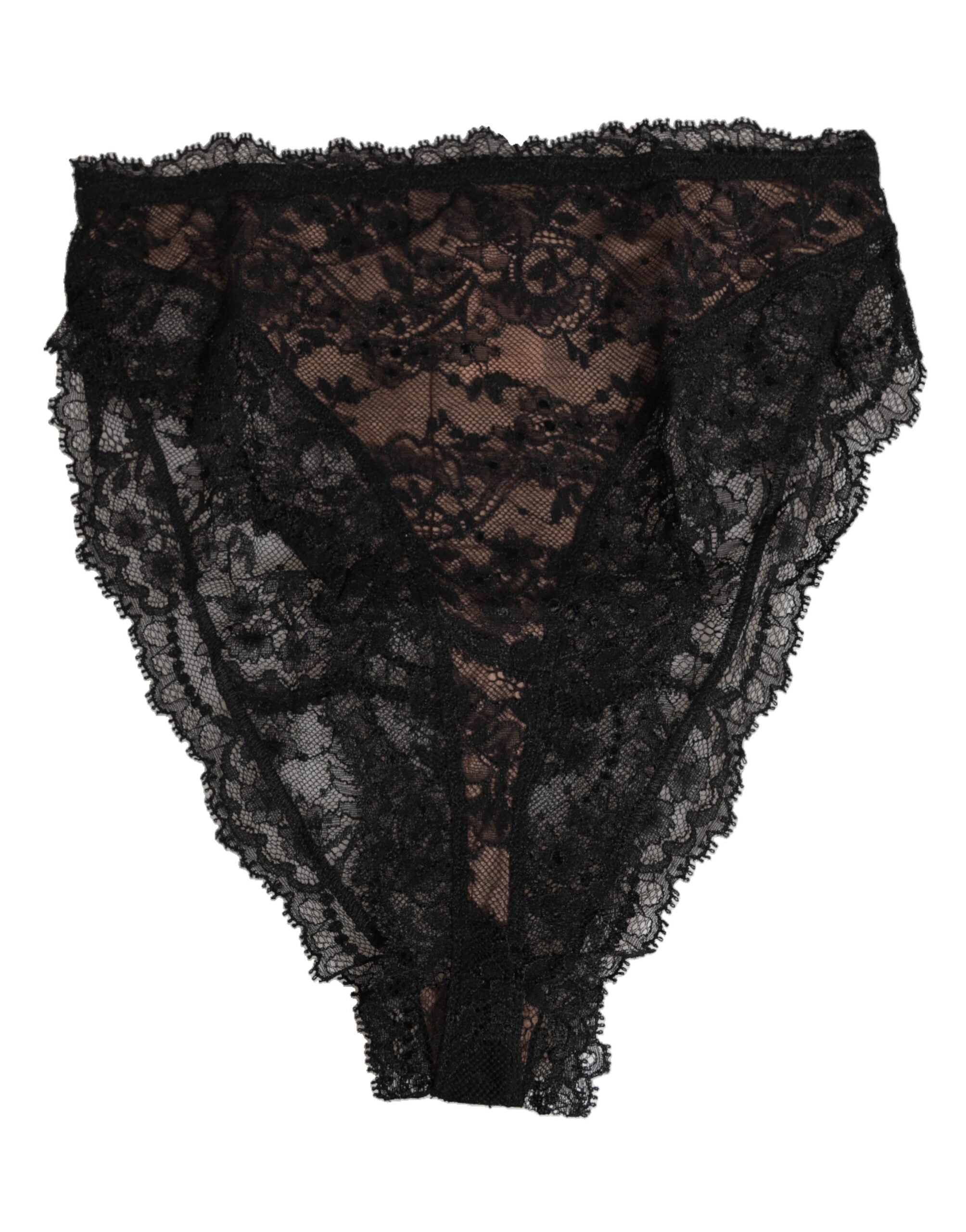 Dolce & Gabbana Black Floral Lace Mesh High Brief Panty Underwear