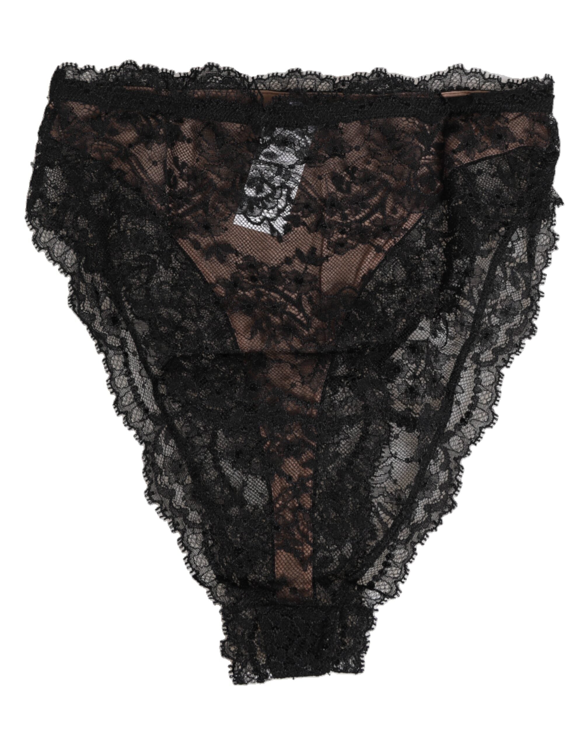 Dolce & Gabbana Black Floral Lace Mesh High Brief Panty Underwear