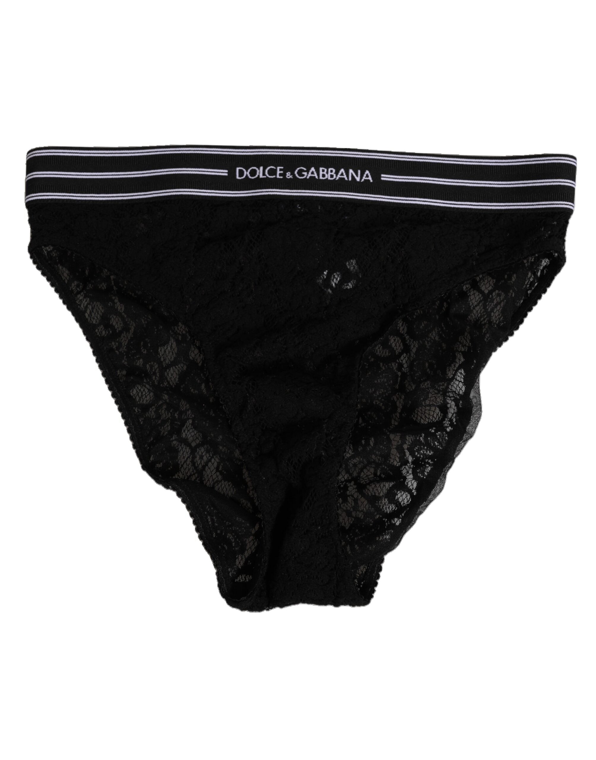 Dolce & Gabbana Black Lace Slip Brief Logo Waistband Underwear