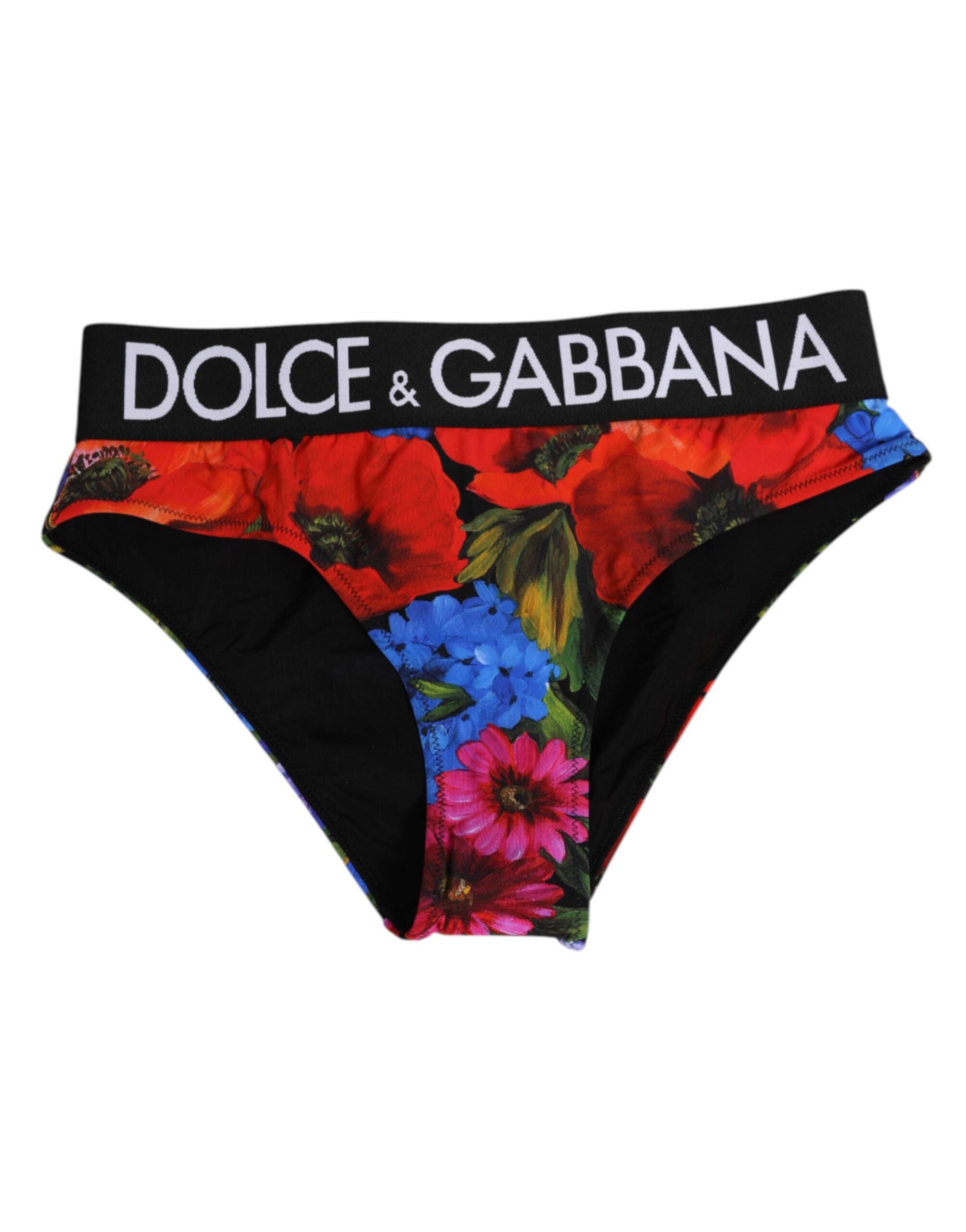 Dolce & Gabbana Black Floral Print High Waist Panty Underwear