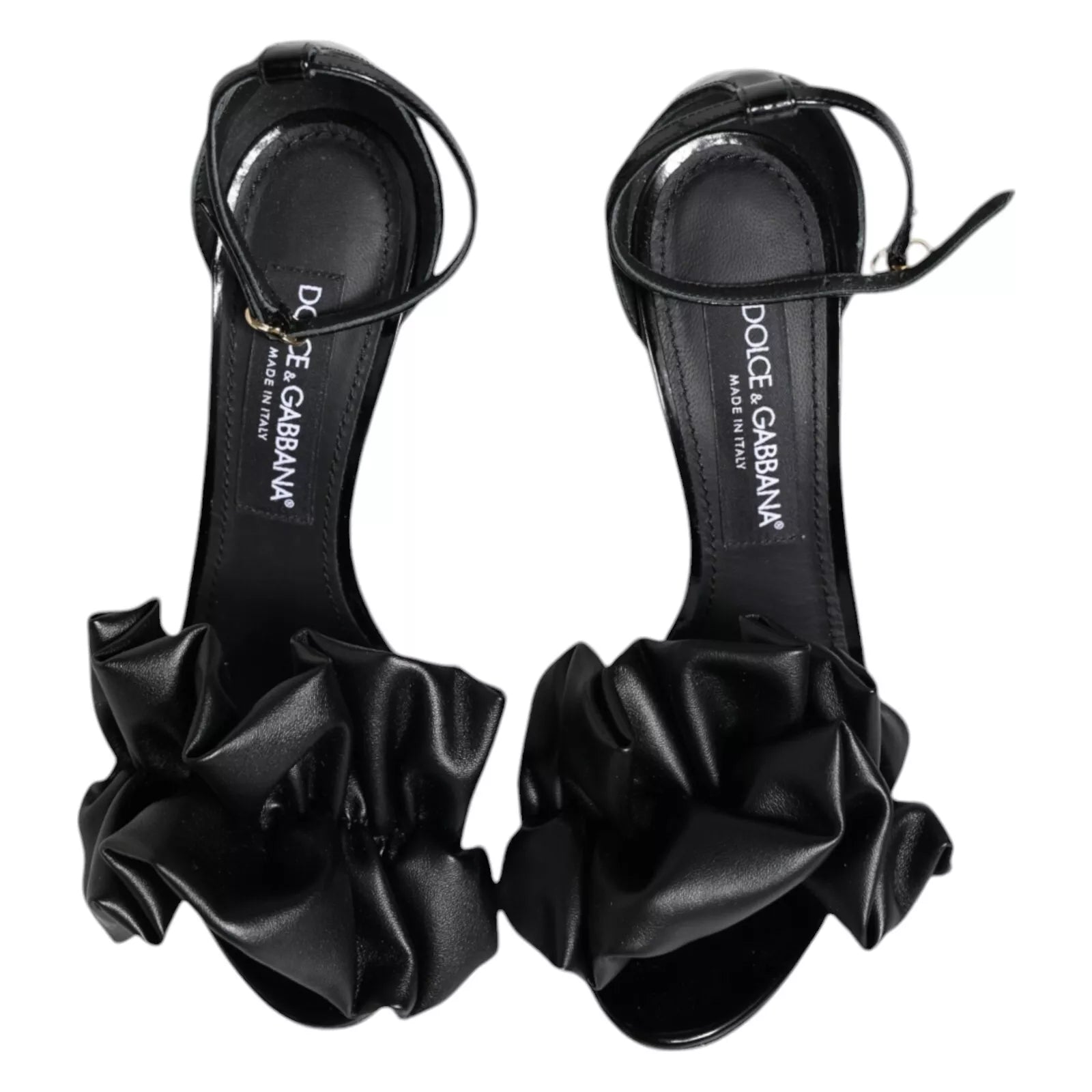 Dolce & Gabbana Black Leather Ankle Strap Heel Sandals Shoes