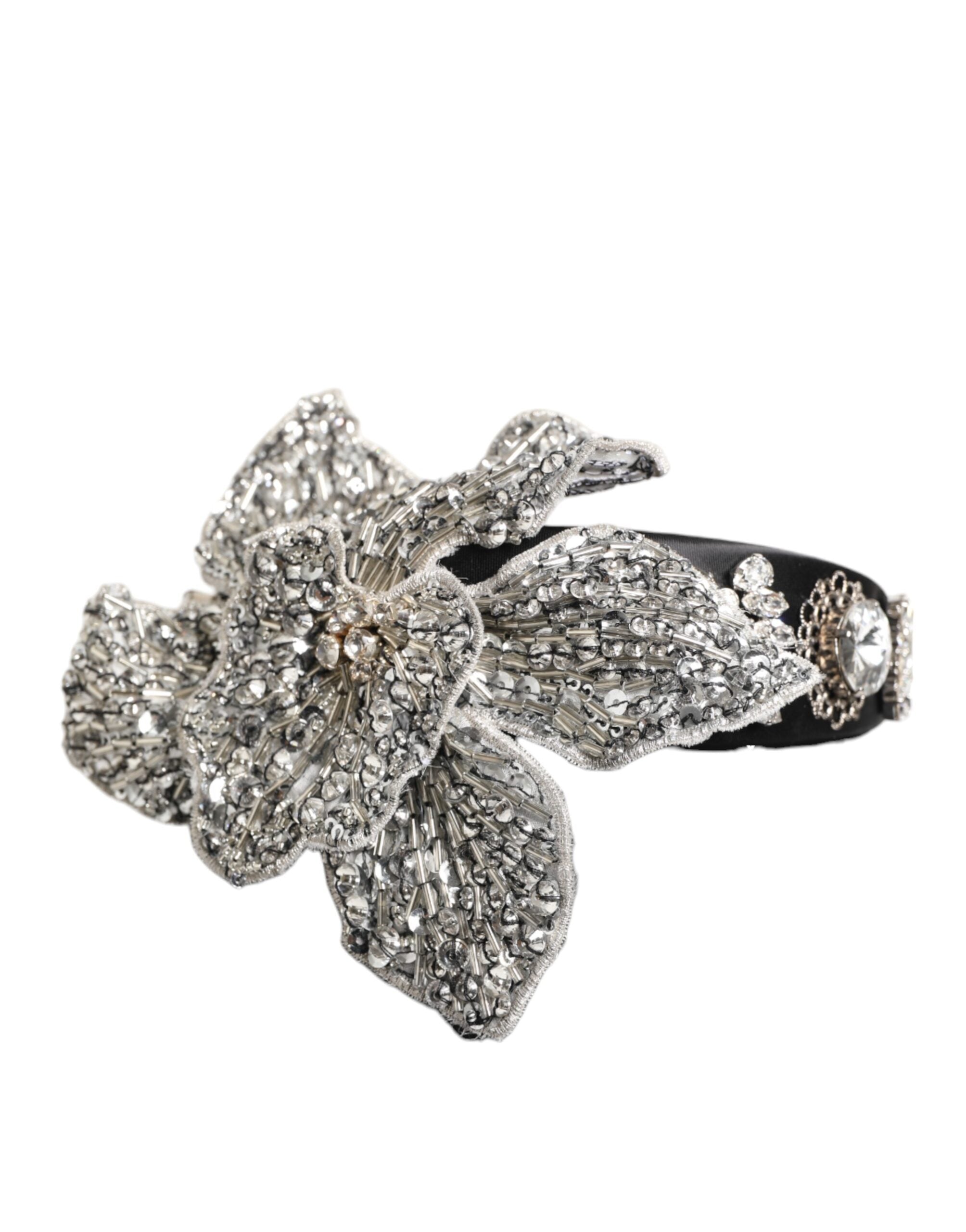 Dolce & Gabbana Black Hair Flower Crystal LIMONI Women Headband Diadem