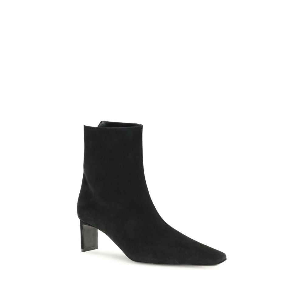 Khaite Black Leather Ankle Boots