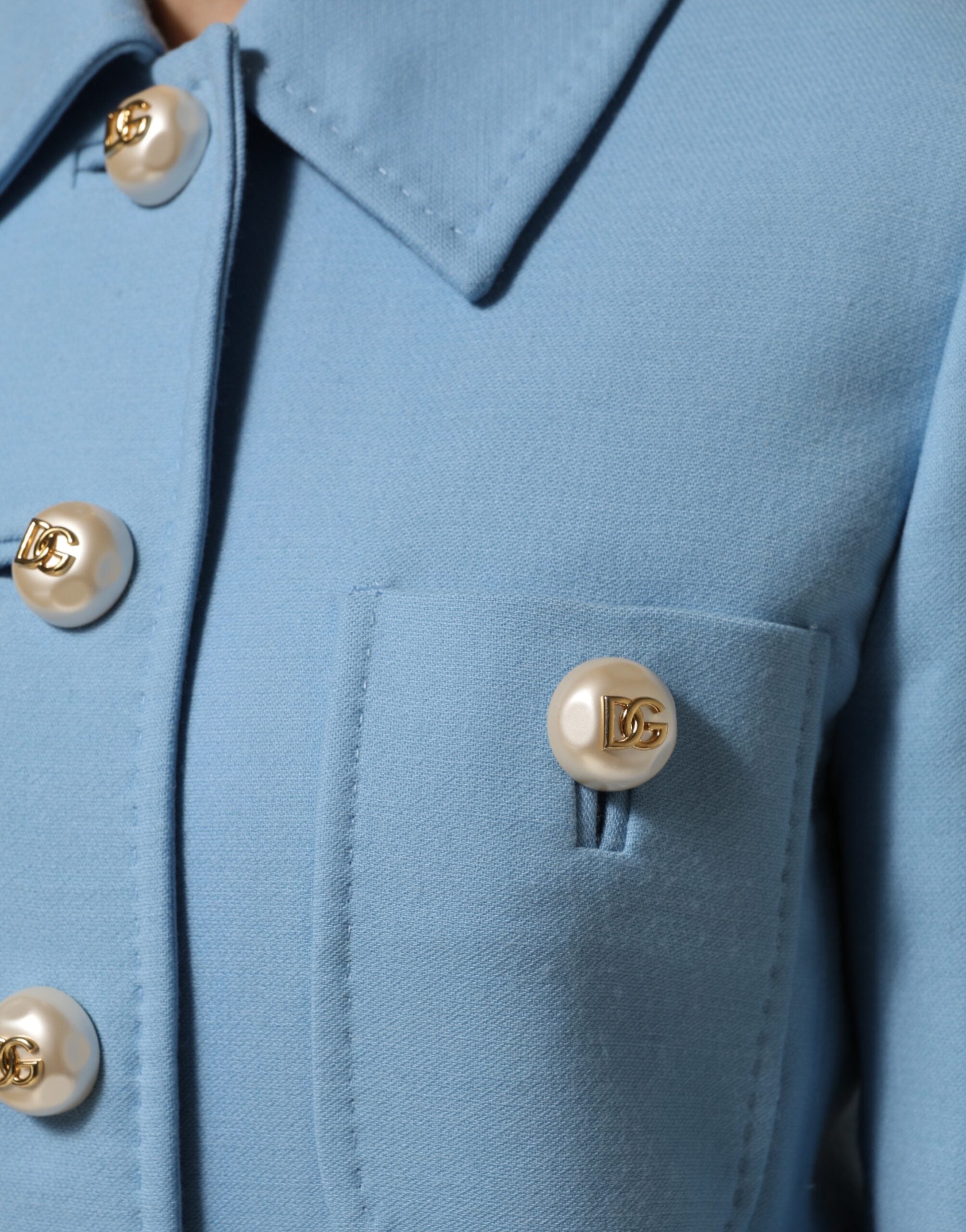 Dolce & Gabbana Blue Buttoned Down Trench Coat Jacket