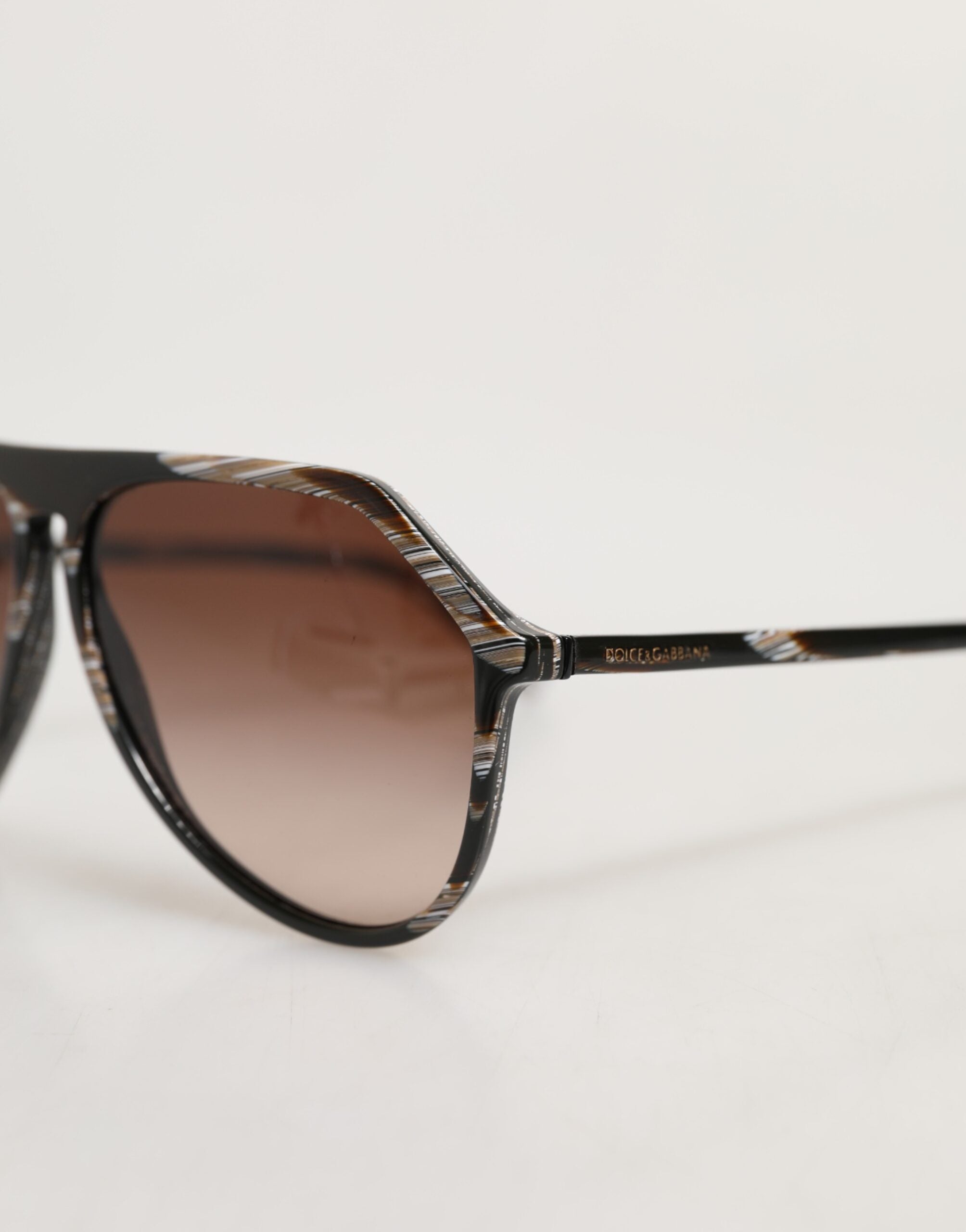 Dolce & Gabbana Modified Aviator Striped Brown Acetate Gradient Sunglasses