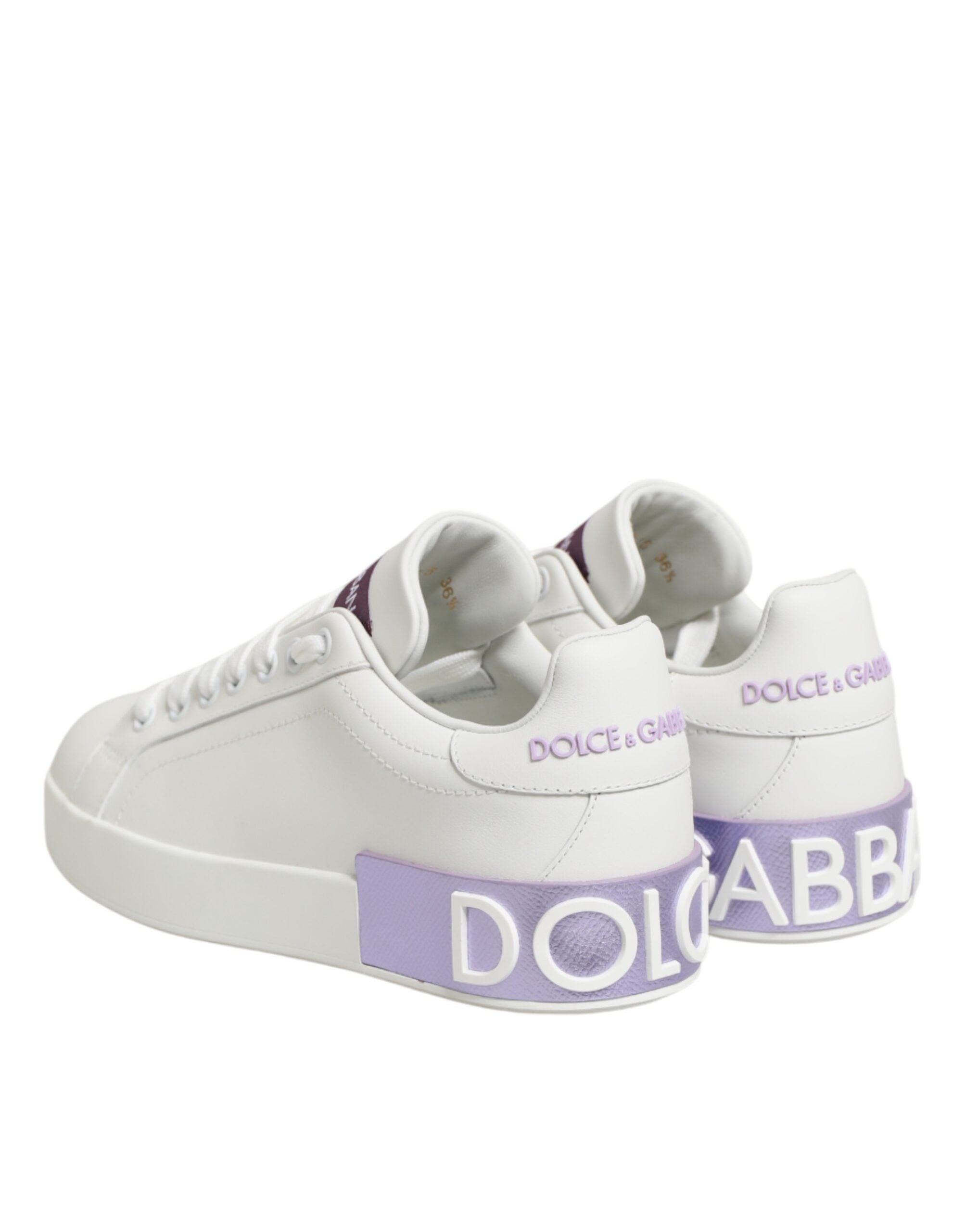 Dolce & Gabbana White Purple Leather Casual Sneakers Shoes