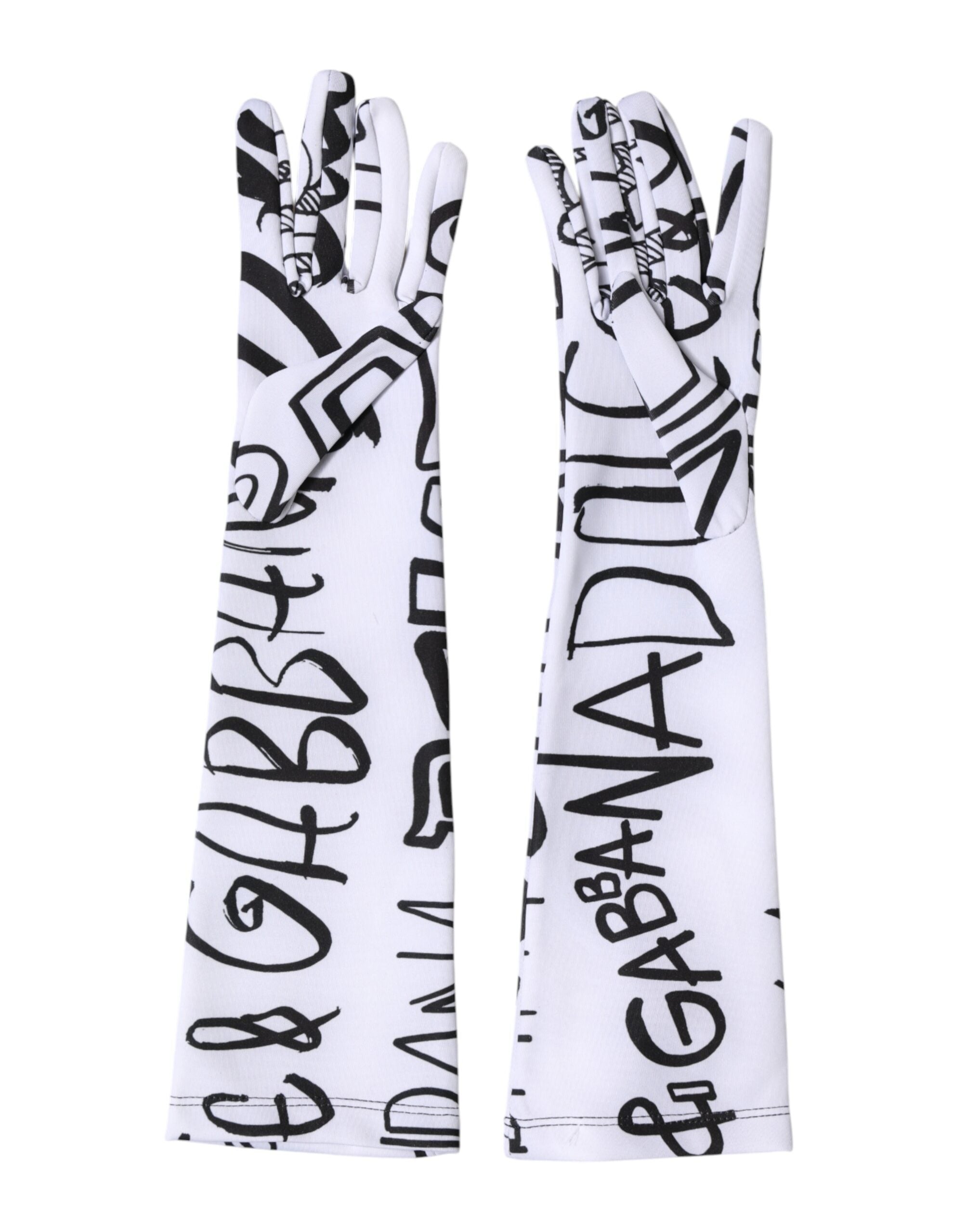 Dolce & Gabbana Black White DG Logo Elbow Length Mitten Gloves