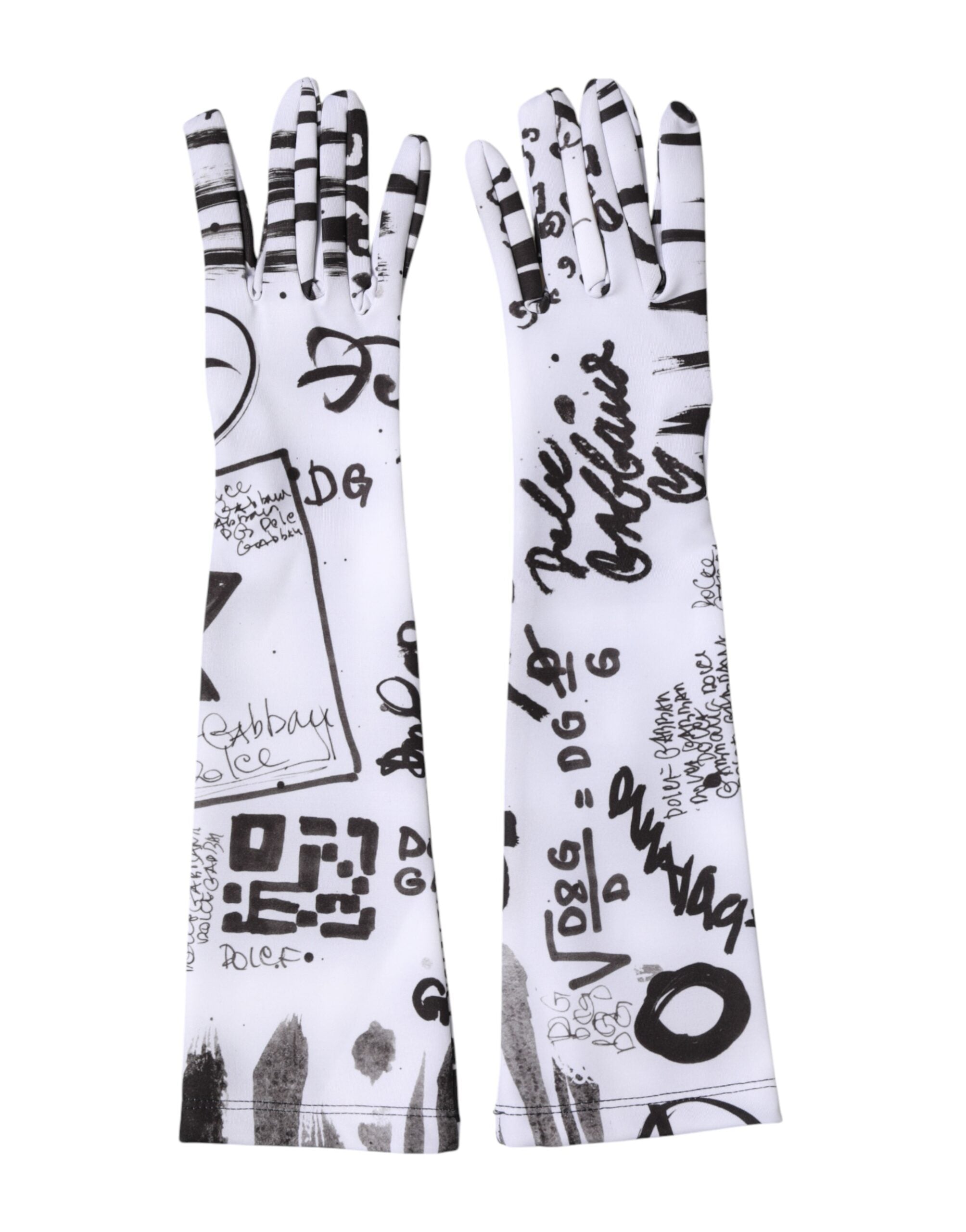 Dolce & Gabbana Black White DG Logo Elbow Length Mitten Gloves
