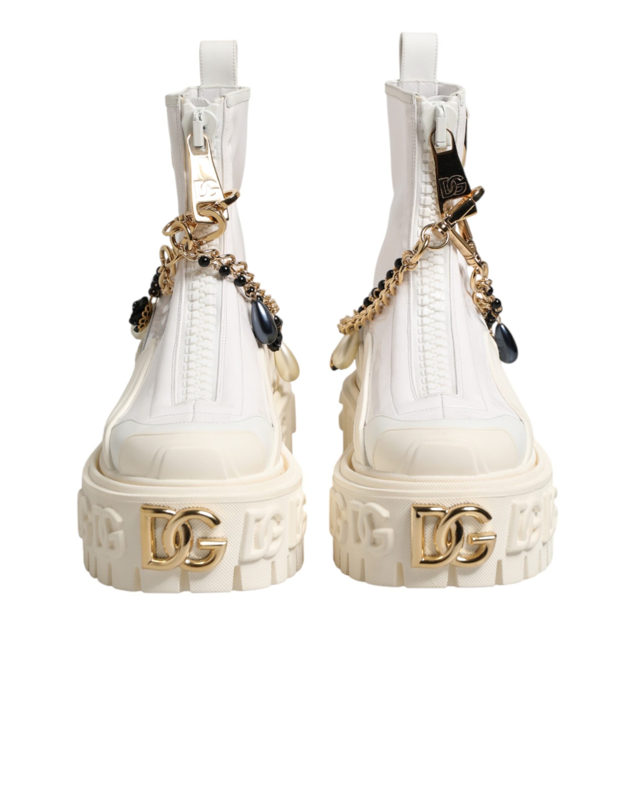 Dolce & Gabbana White Leather Rubber Logo Ankle Boots Shoes