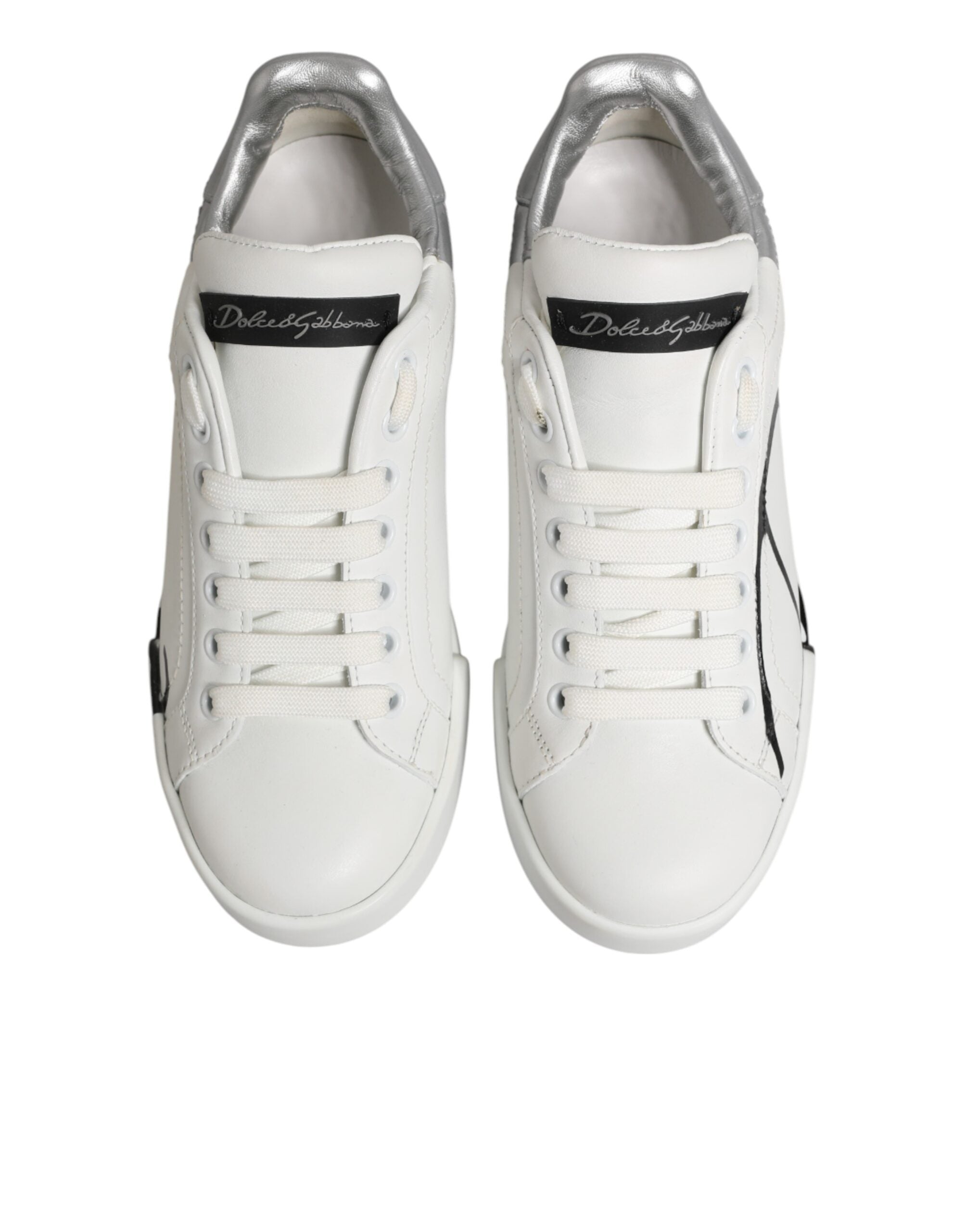 Dolce & Gabbana White Gray Low Top Leather Sneaker Shoes