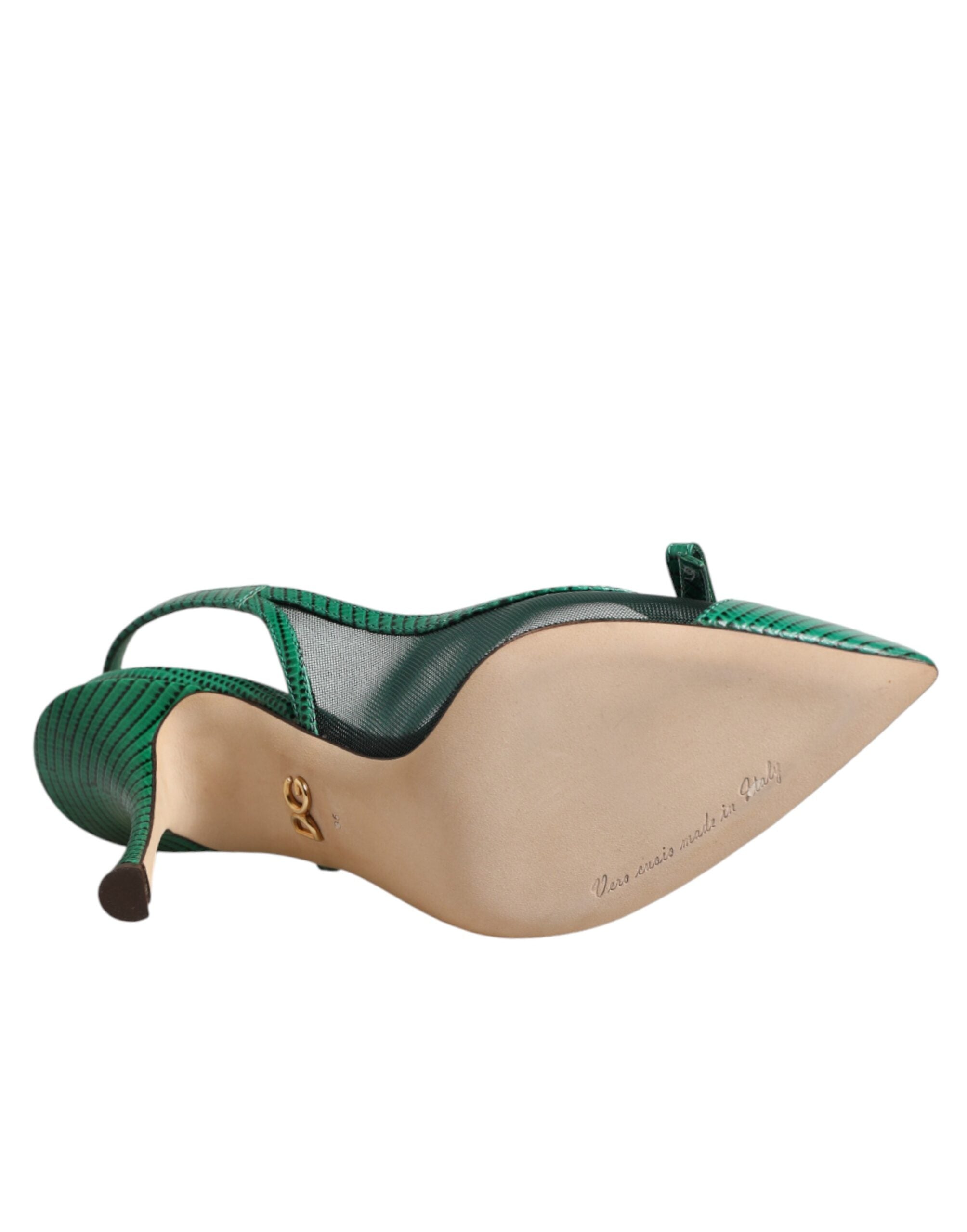 Dolce & Gabbana Green Leather Mesh Heels Slingback Shoes